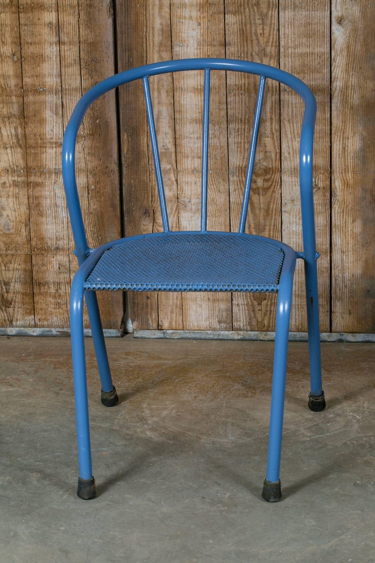 Set of Six Blue French Metal Side Chairs For Sale at 1stdibs