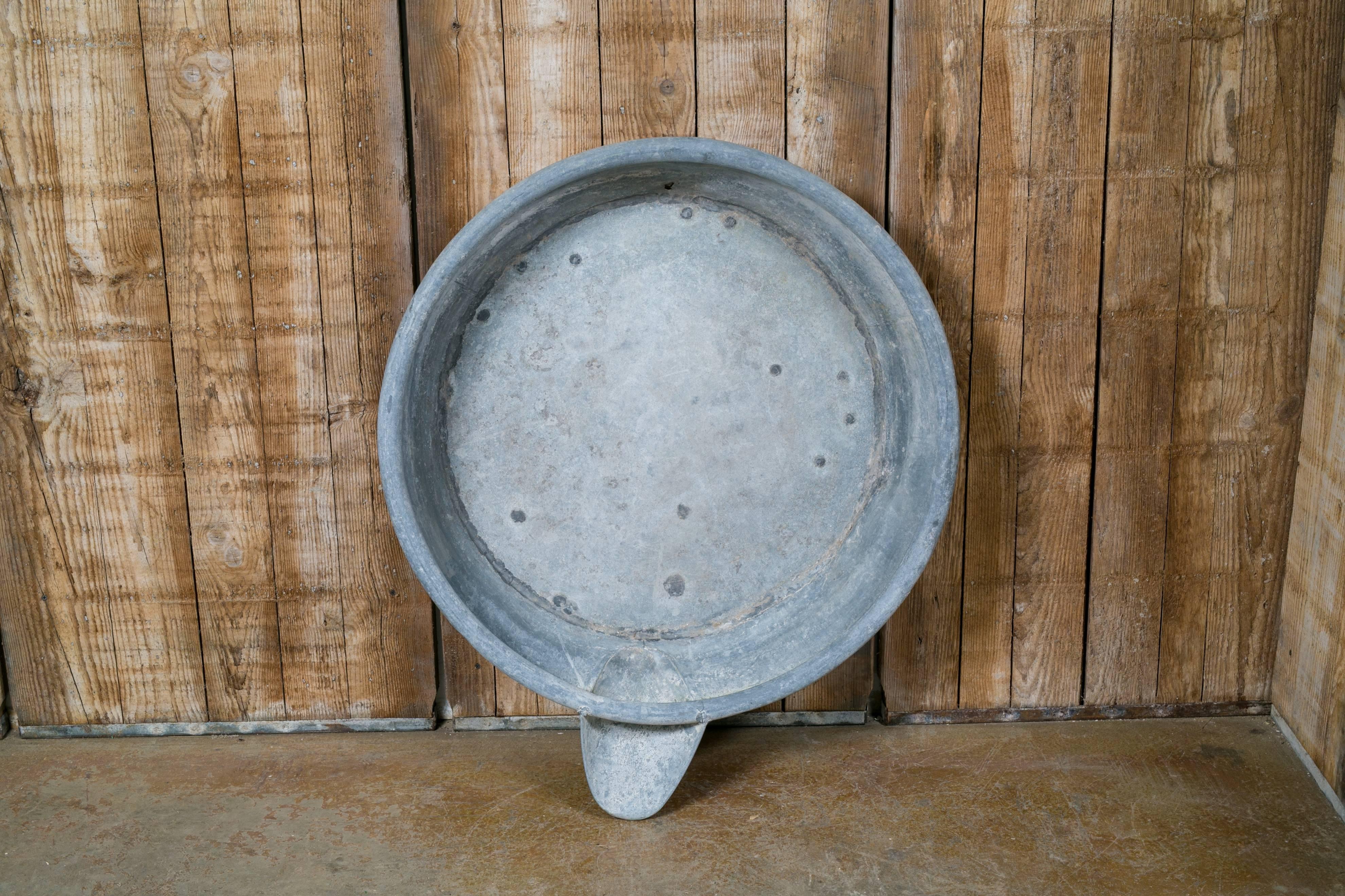 Belgian Over-Sized Industrial Zinc Bowl with Spout