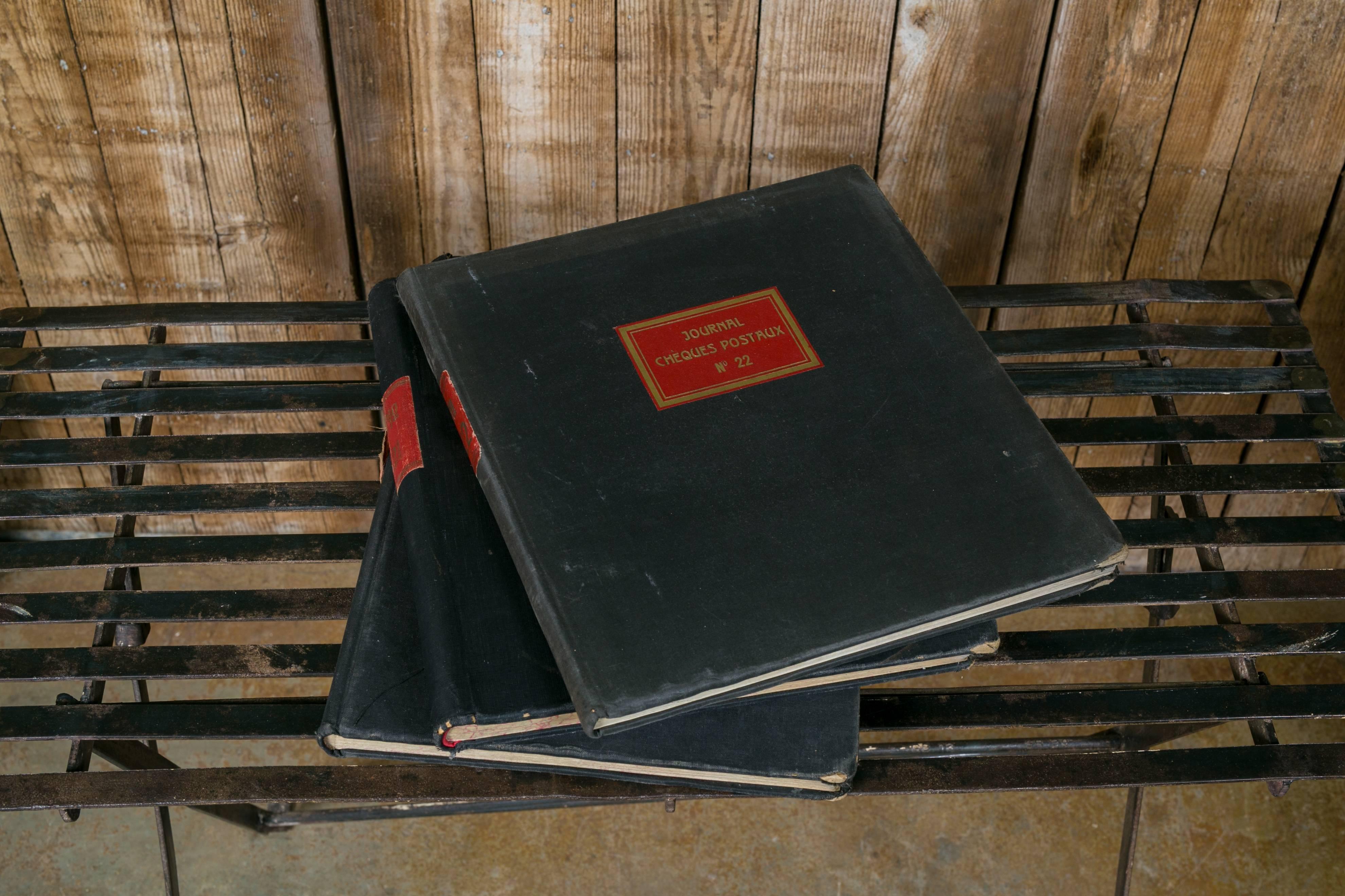 Belgian Set of Three Black and Red Ledgers from Belgium, circa 1930s-1960s