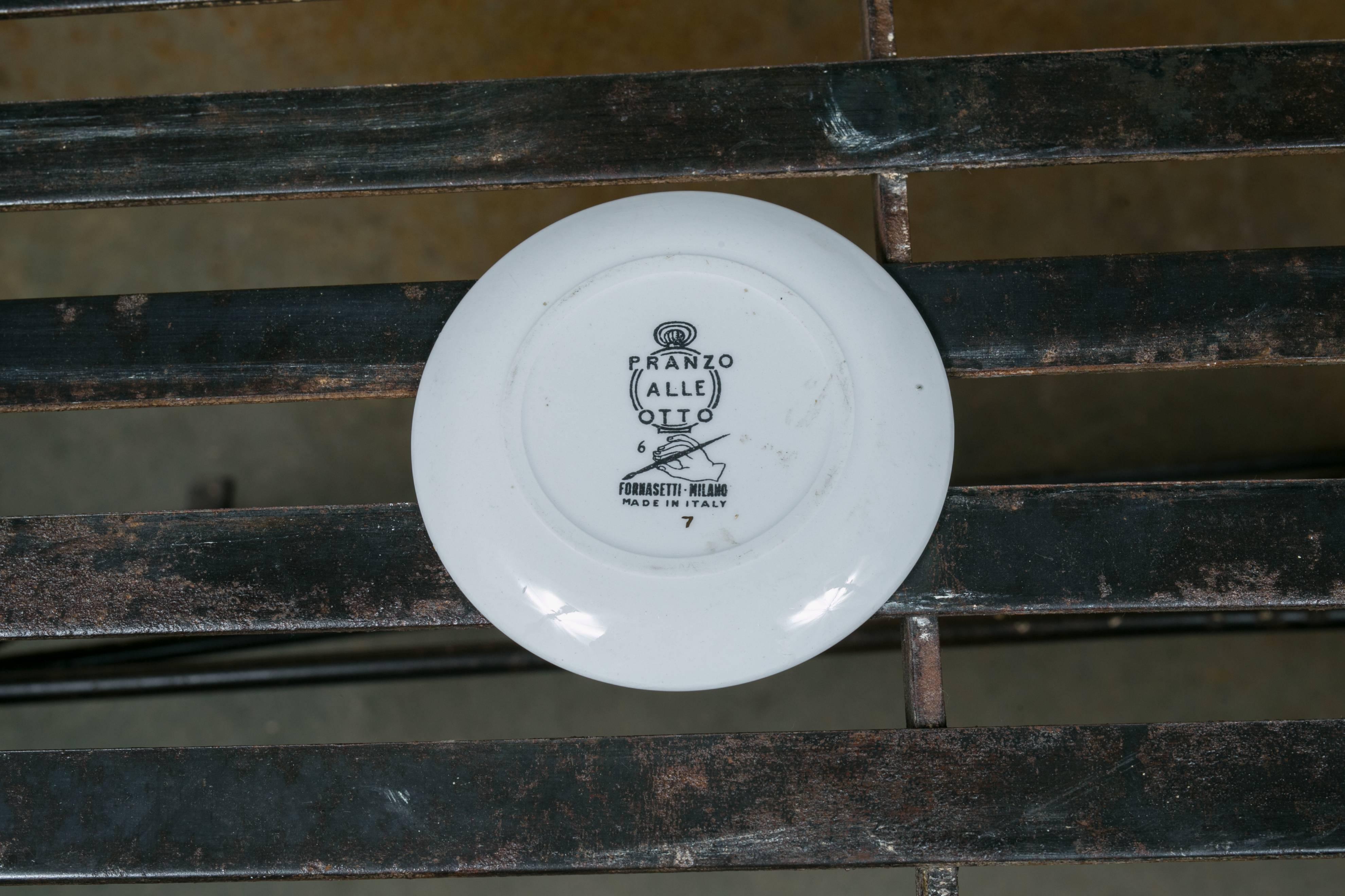 Neoclassical Set of Seven Fornasetti Dinner 'Pranzo Alle Otto' Butter Plate/Coaster Set