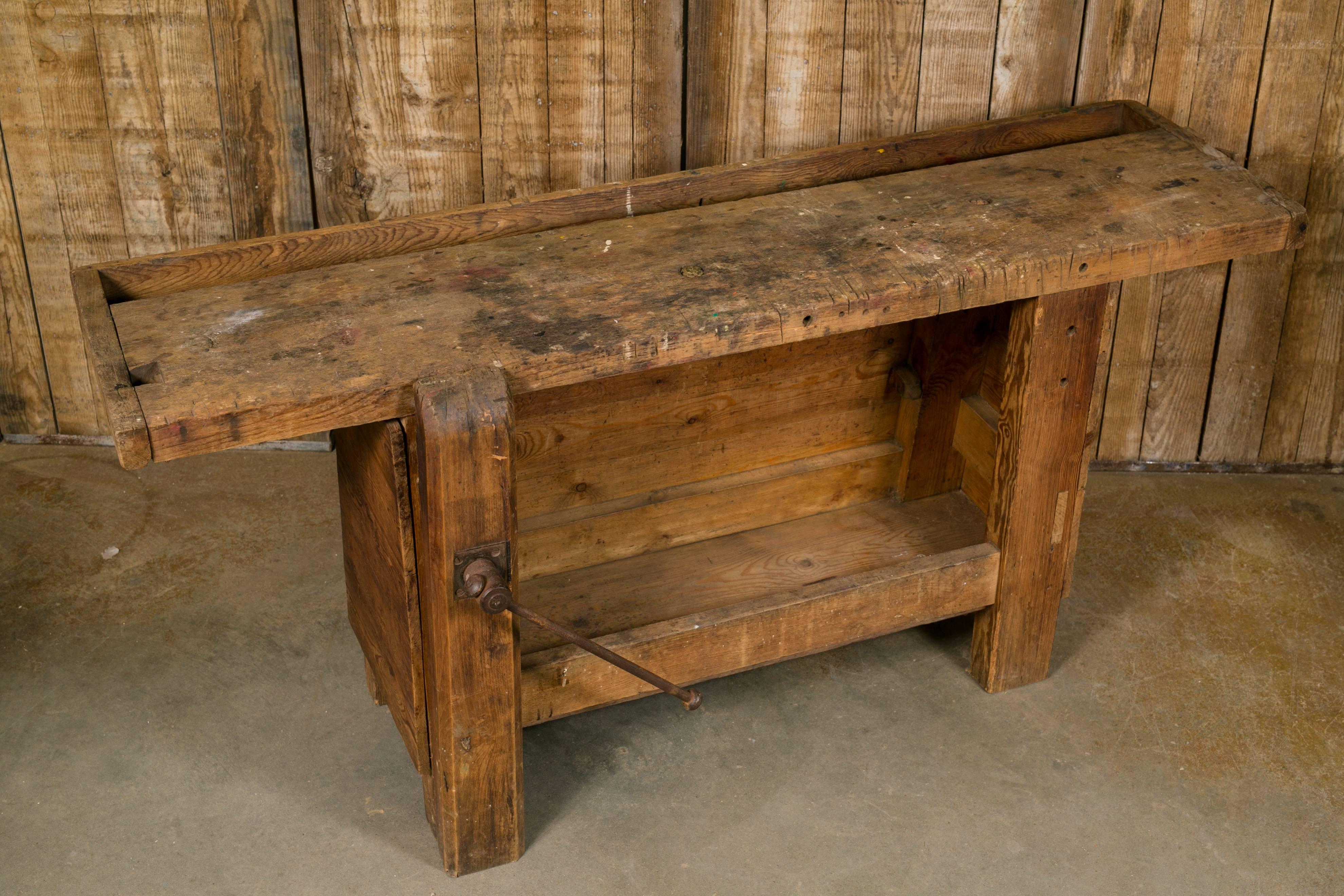 French Closed Front Work Bench/ Console Table from France, circa 1920