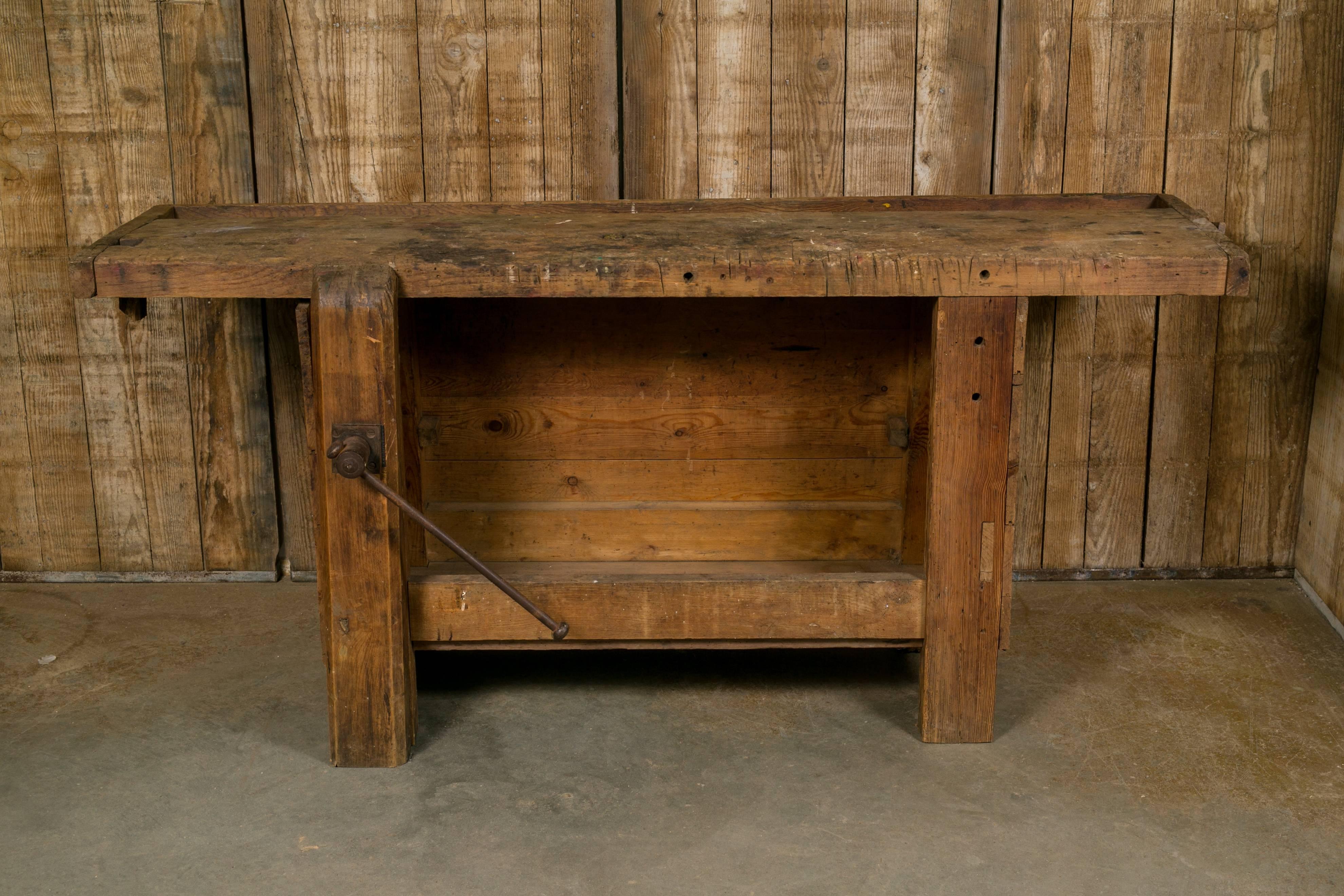 Closed Front Work Bench/ Console Table from France, circa 1920 In Good Condition In Houston, TX