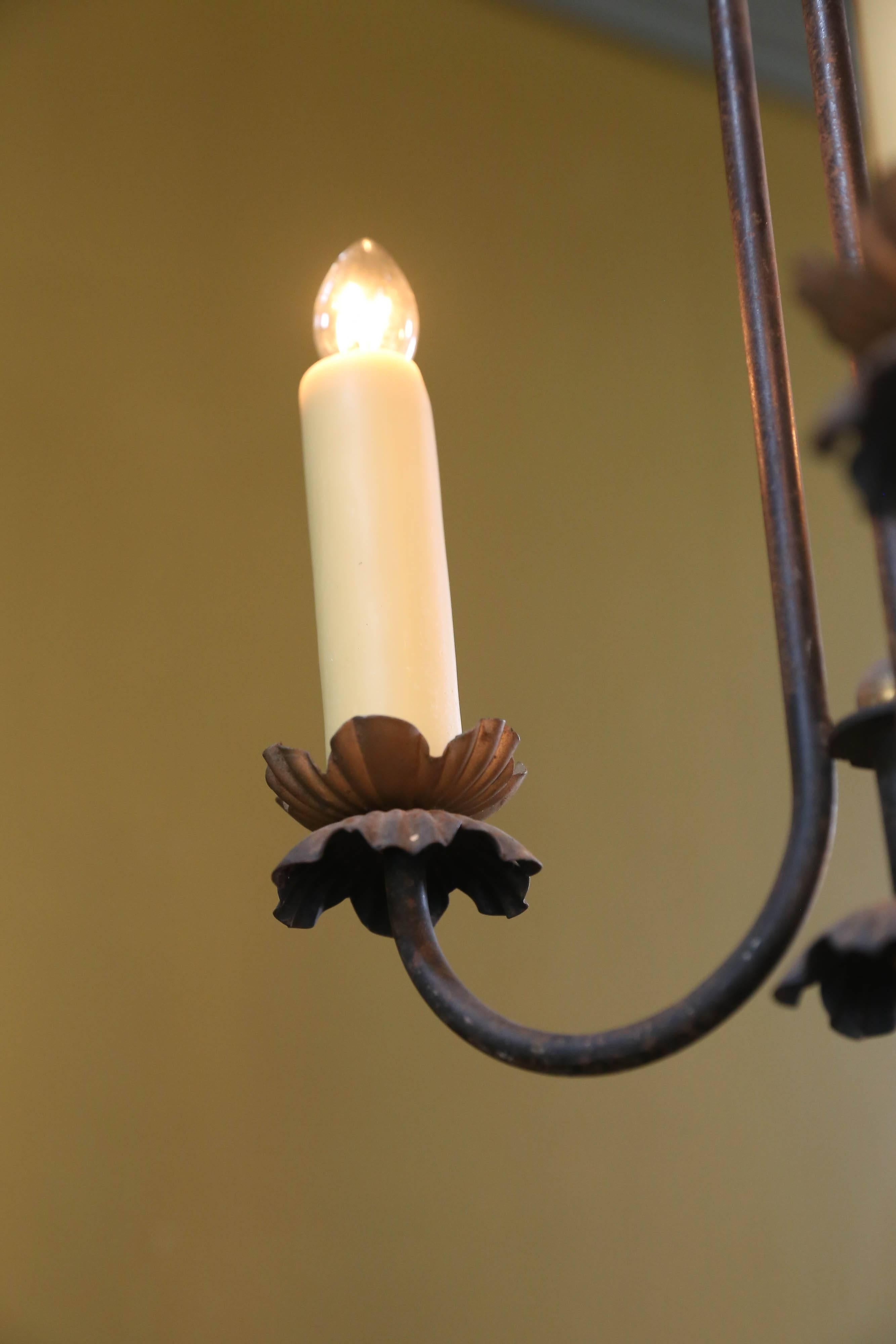 Empire Vintage Black and Gold Tole Chandelier with Three Arms, circa 1960