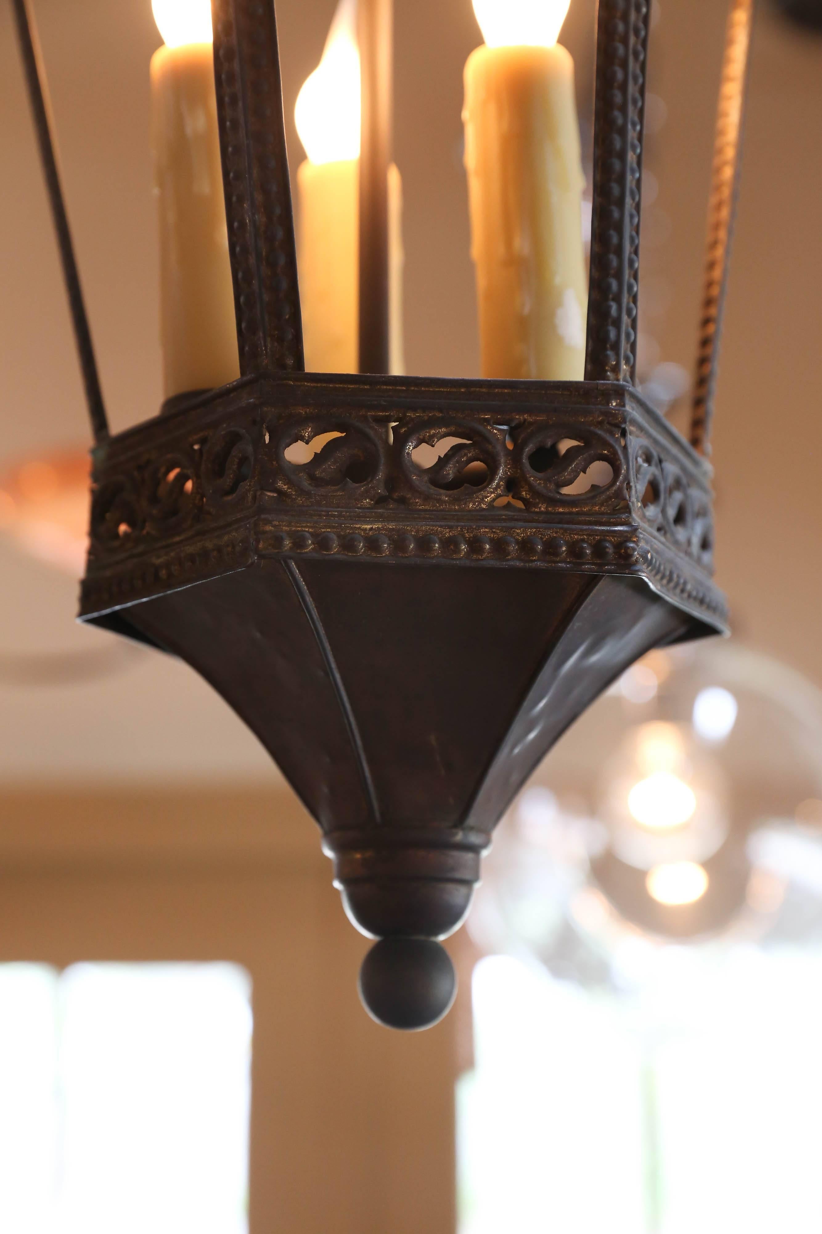 Early 20th Century Near-Pair Brass Gothic Revival Lanterns from France, circa 1900