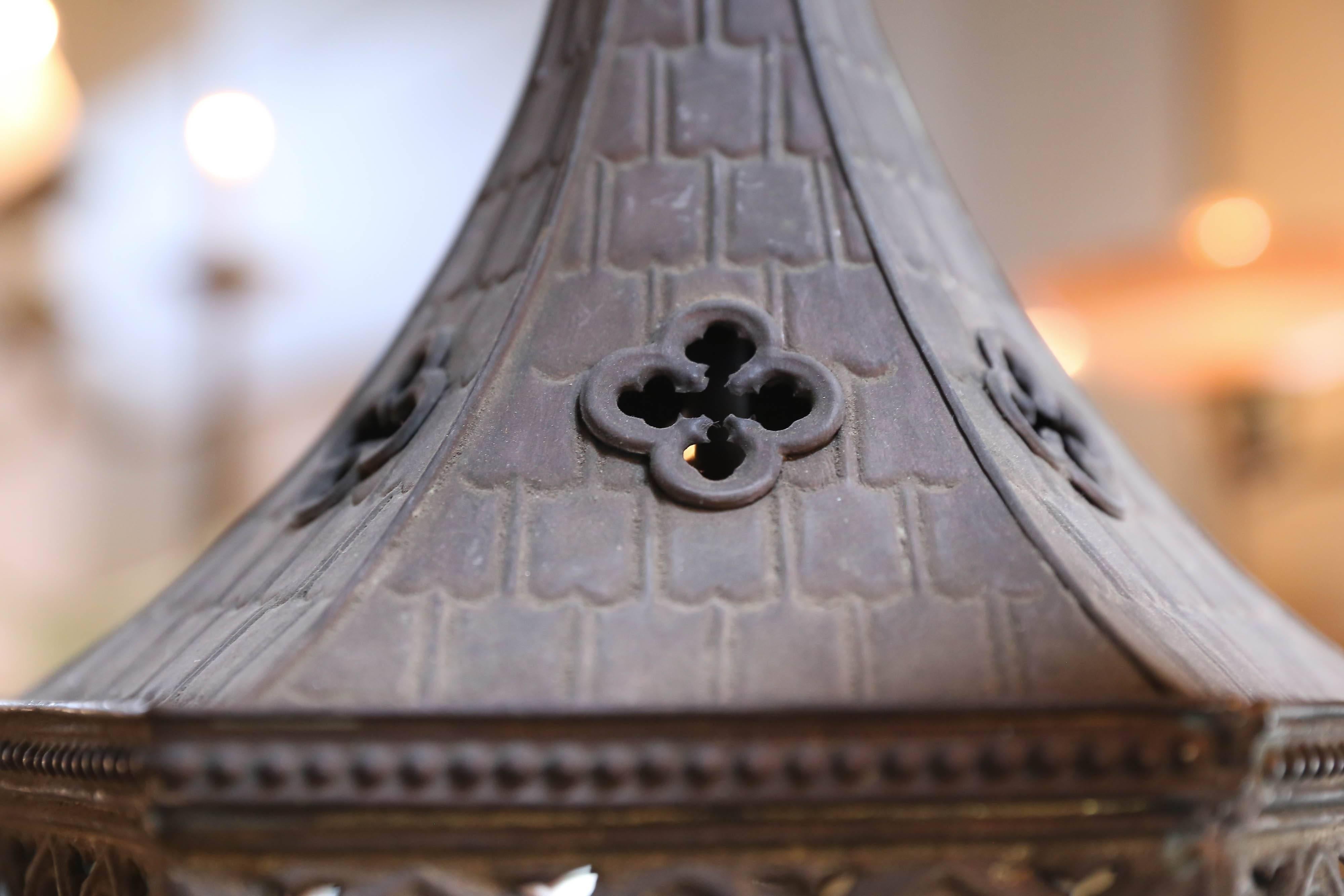 Near-Pair Brass Gothic Revival Lanterns from France, circa 1900 2