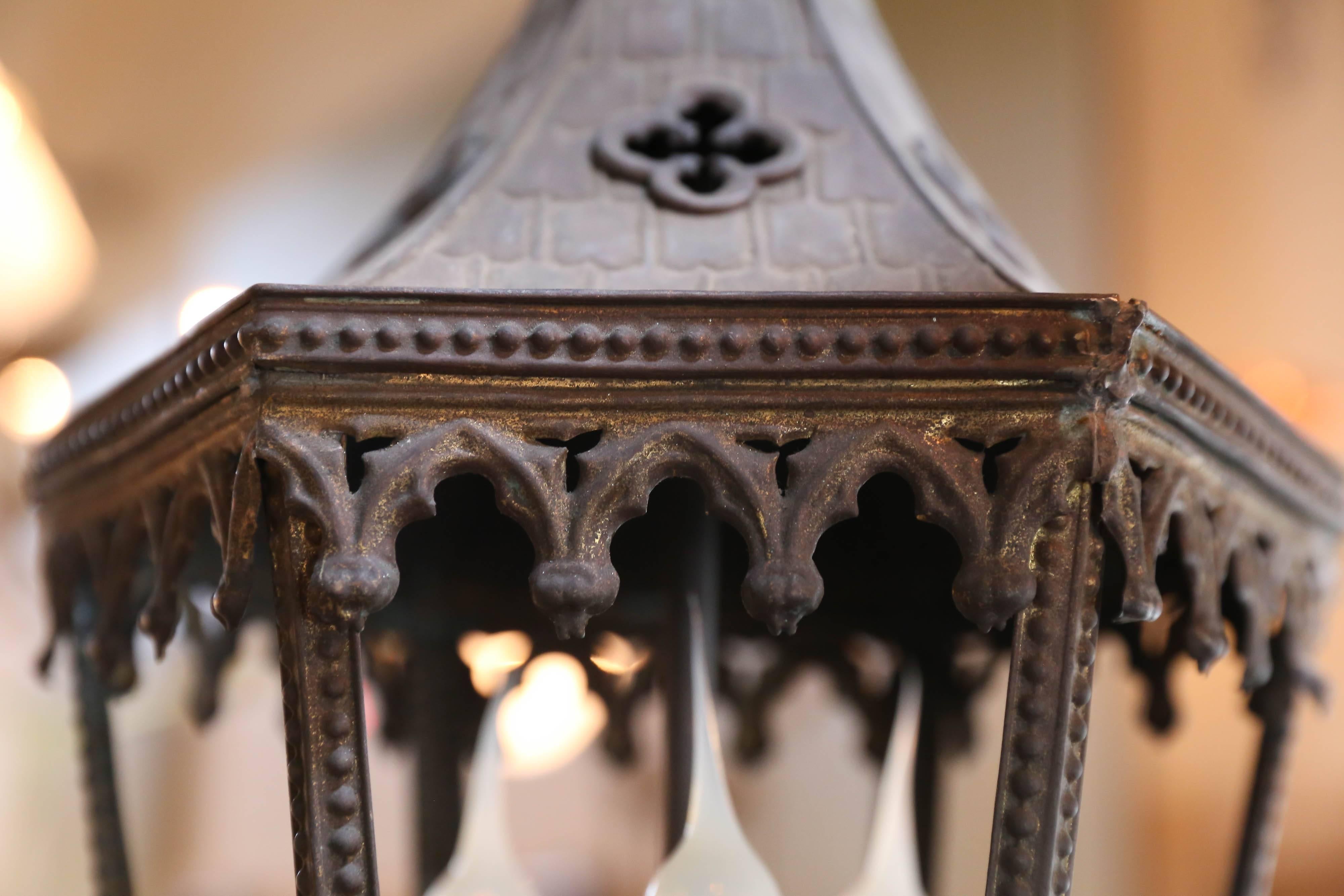 Near-Pair Brass Gothic Revival Lanterns from France, circa 1900 3