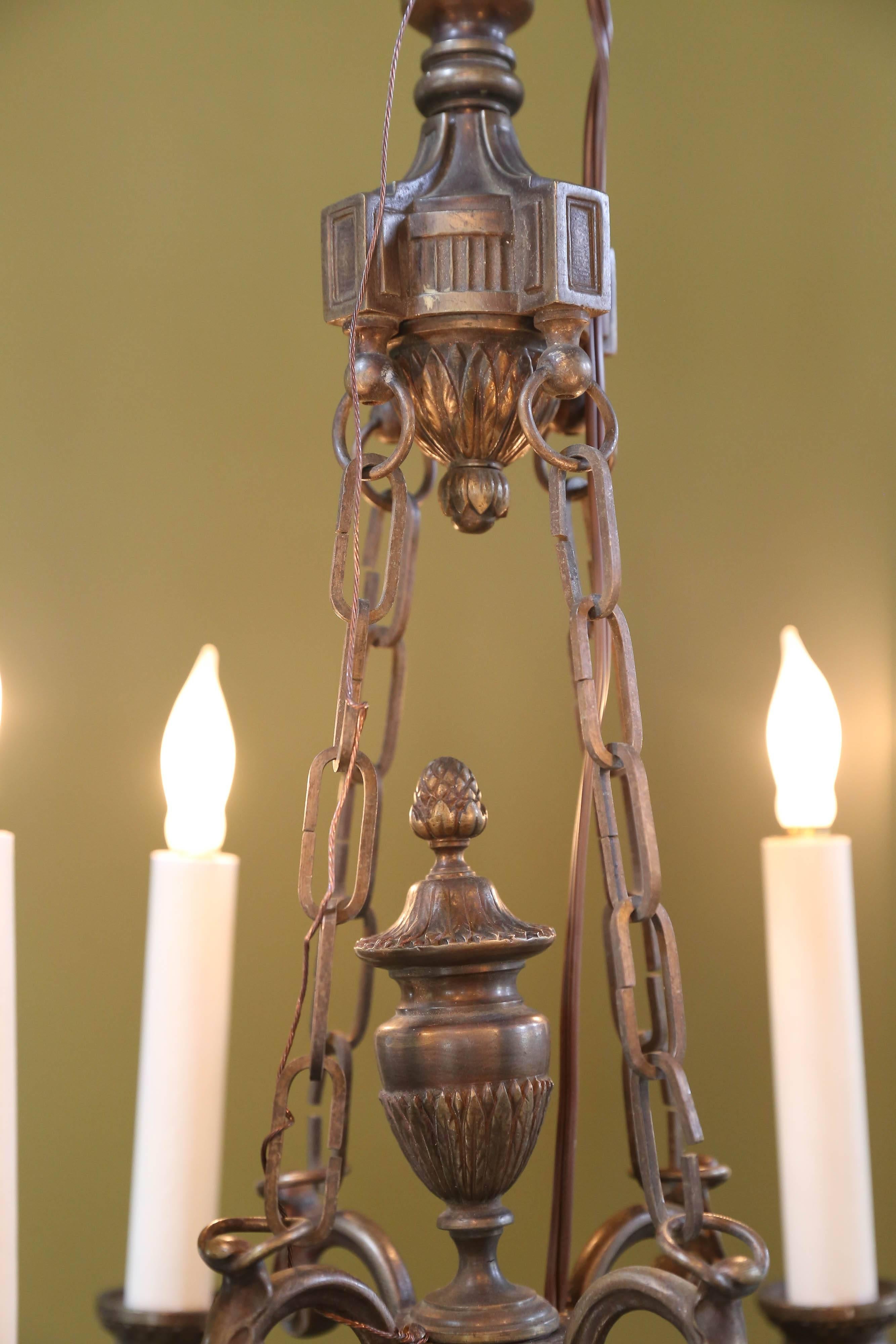 French Empire-Style Bronze Chandelier with Urn Finial and Four Arms, circa 1890 1