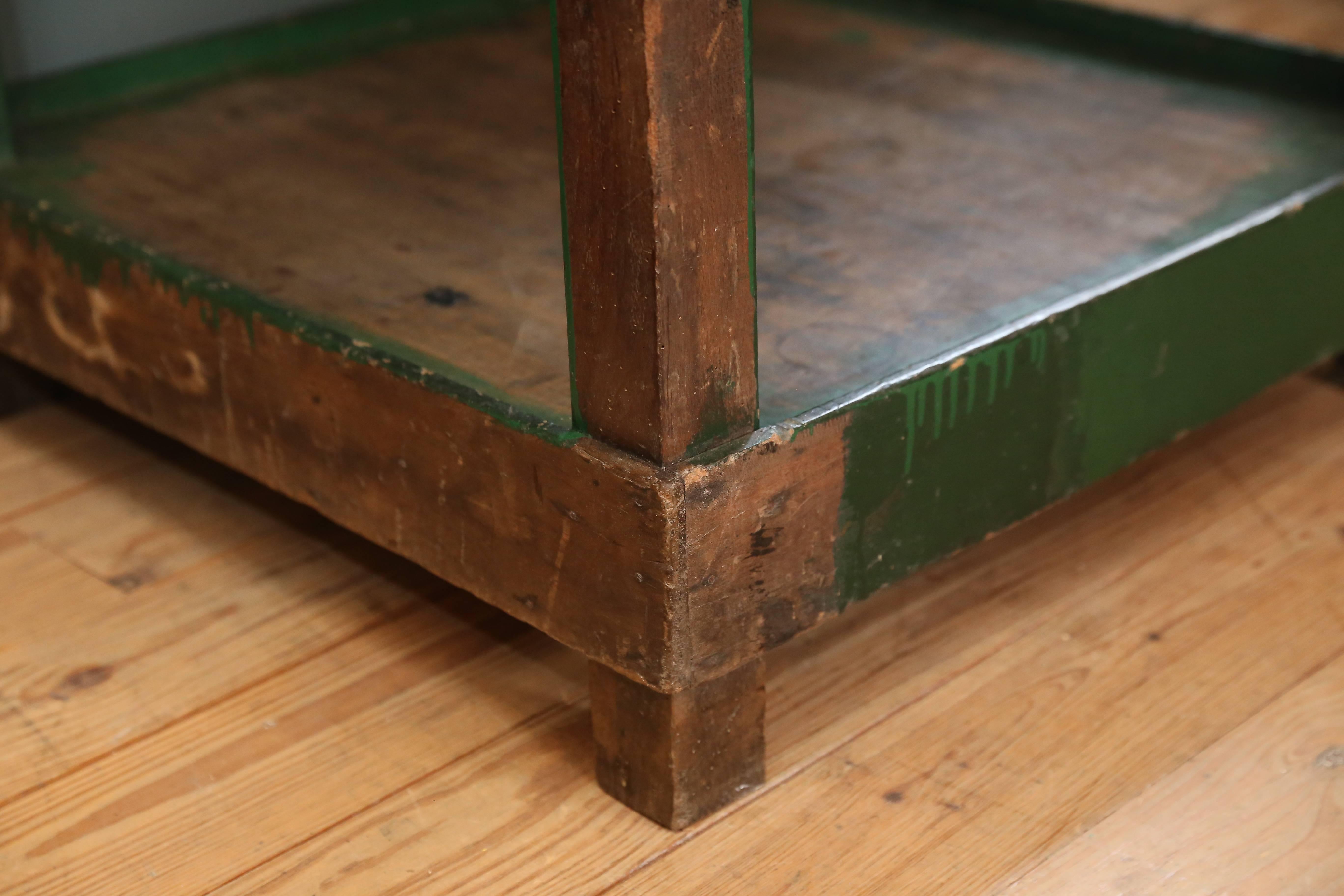 Mid-20th Century Tall Industrial Green Work Table with Bluestone Top from Belgium, circa 1940