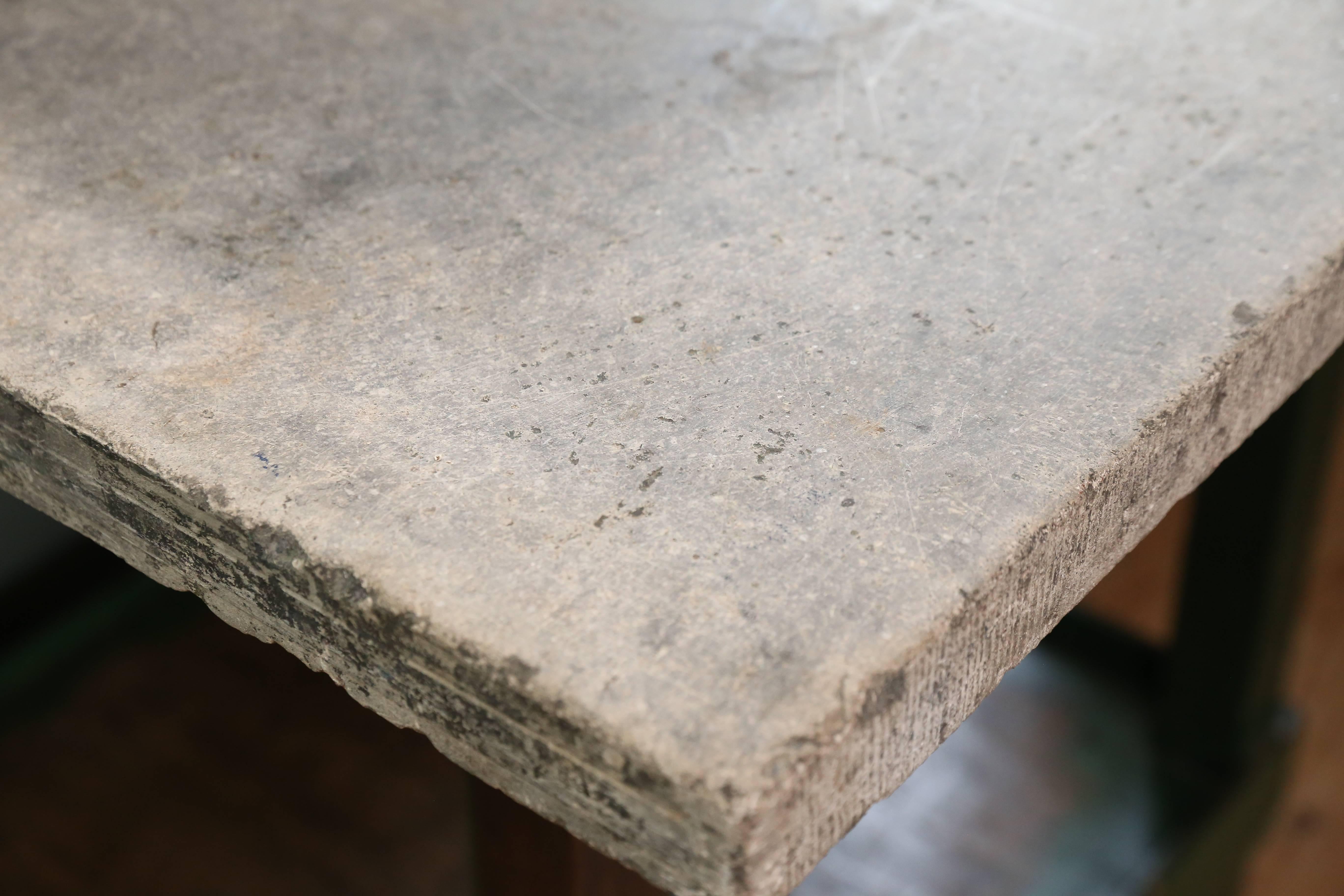 Stone Tall Industrial Green Work Table with Bluestone Top from Belgium, circa 1940