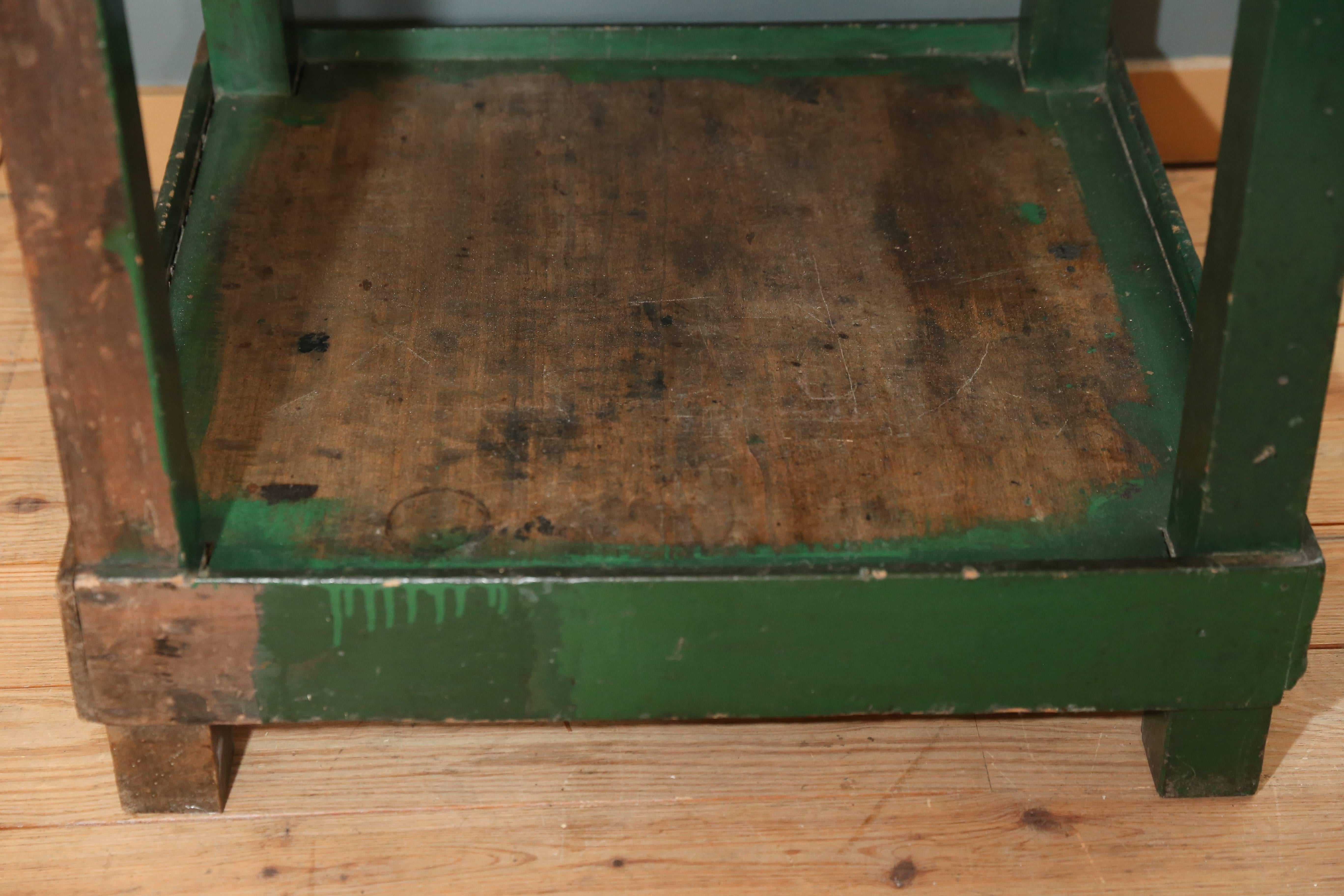 Painted Tall Industrial Green Work Table with Bluestone Top from Belgium, circa 1940