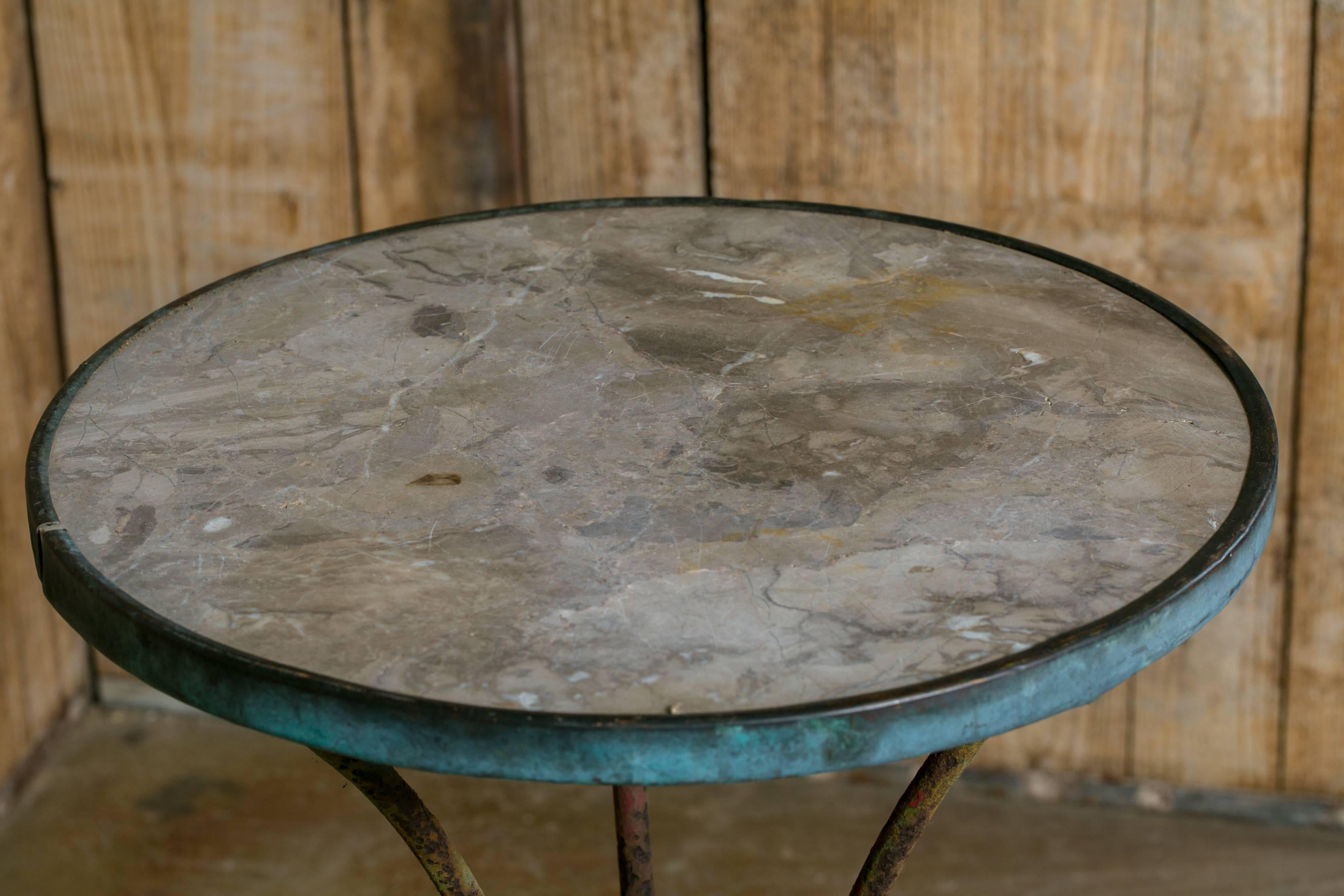 French Marble-Top Bistro Table on Iron Base, circa 1910 In Good Condition In Houston, TX