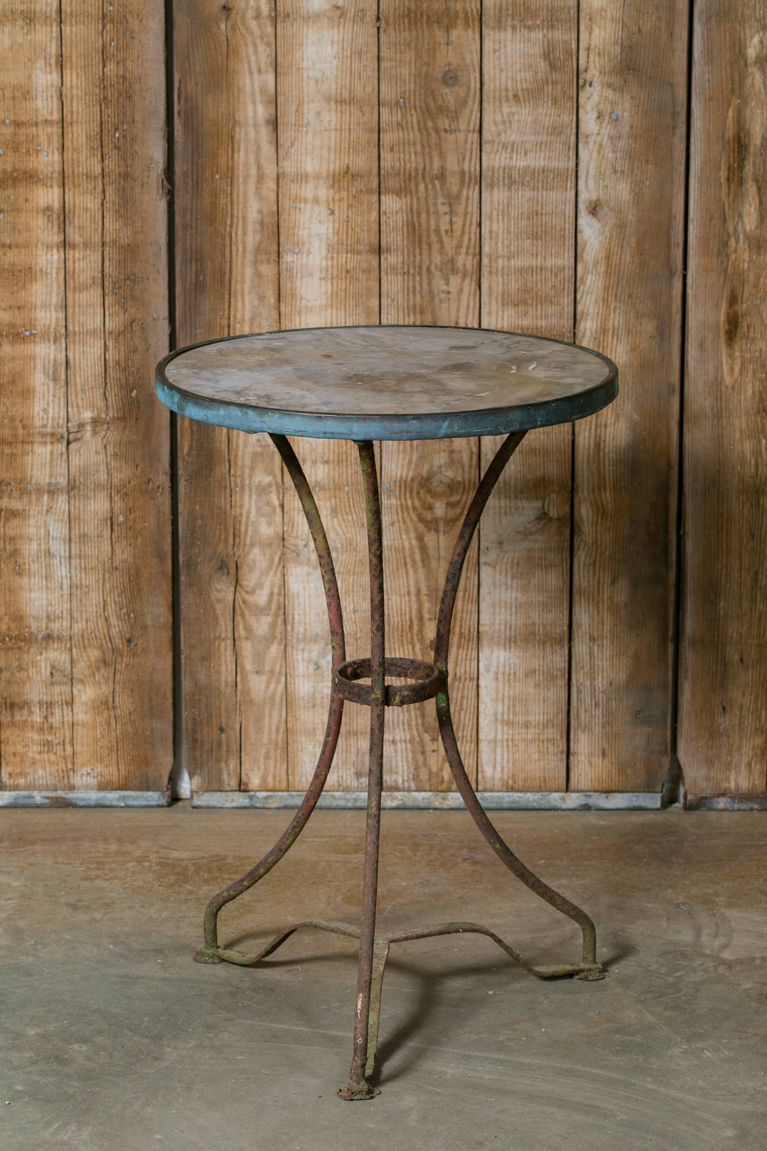 Early 20th Century French Marble-Top Bistro Table on Iron Base, circa 1910