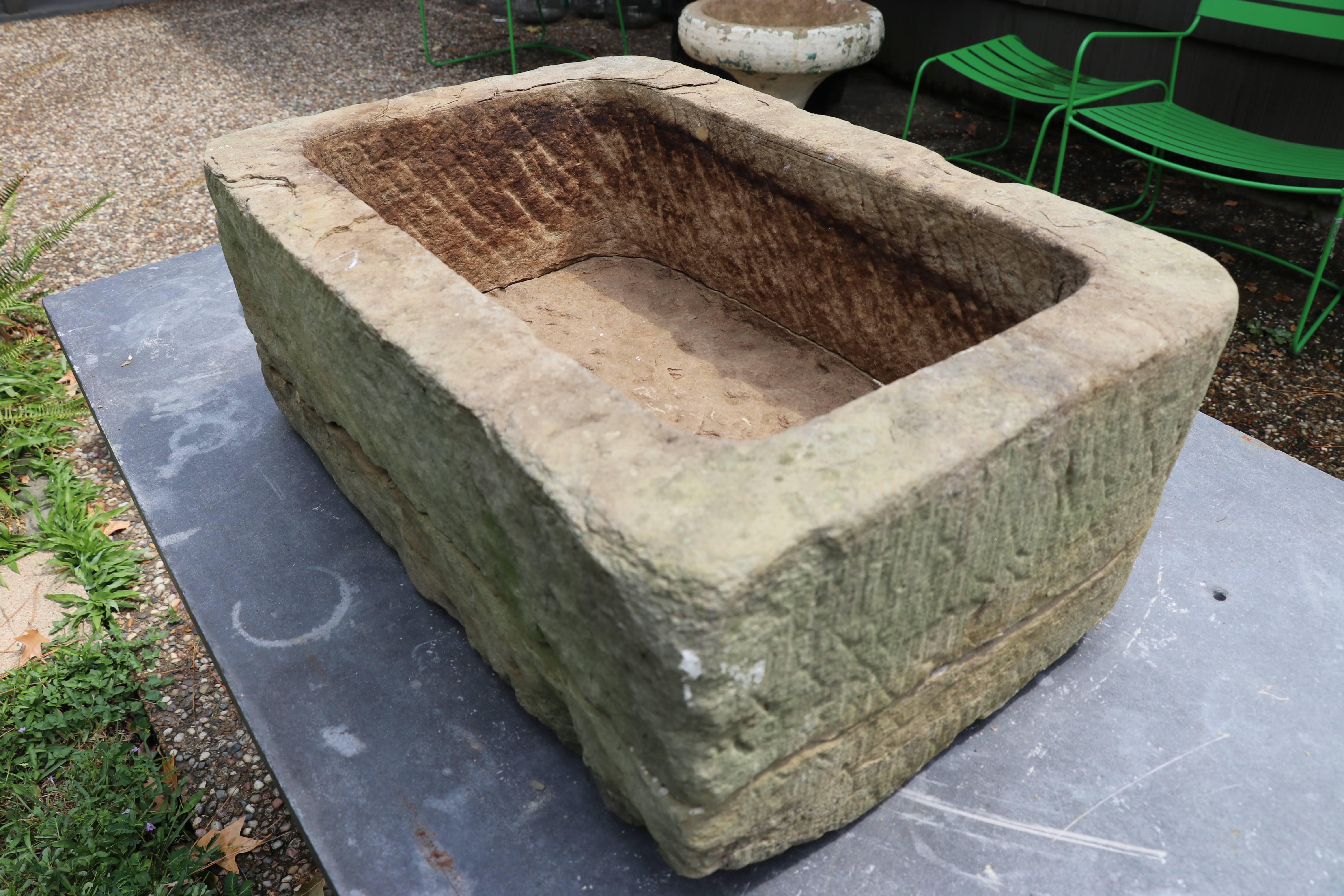 Hand-Carved Belgian Bluestone Trough, in Two Pieces, Circa 1900 In Excellent Condition In Houston, TX