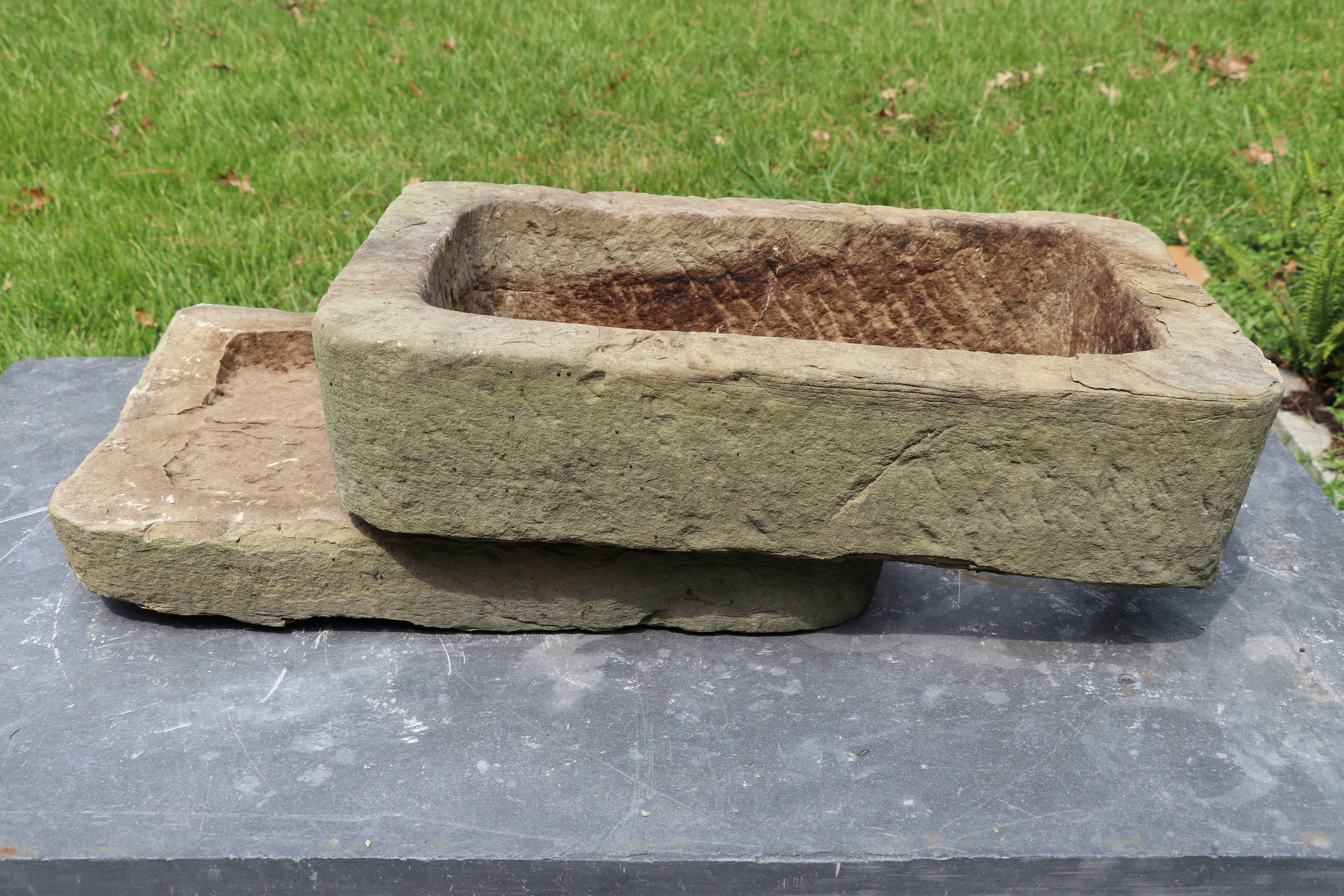Hand-Carved Belgian Bluestone Trough, in Two Pieces, Circa 1900 1