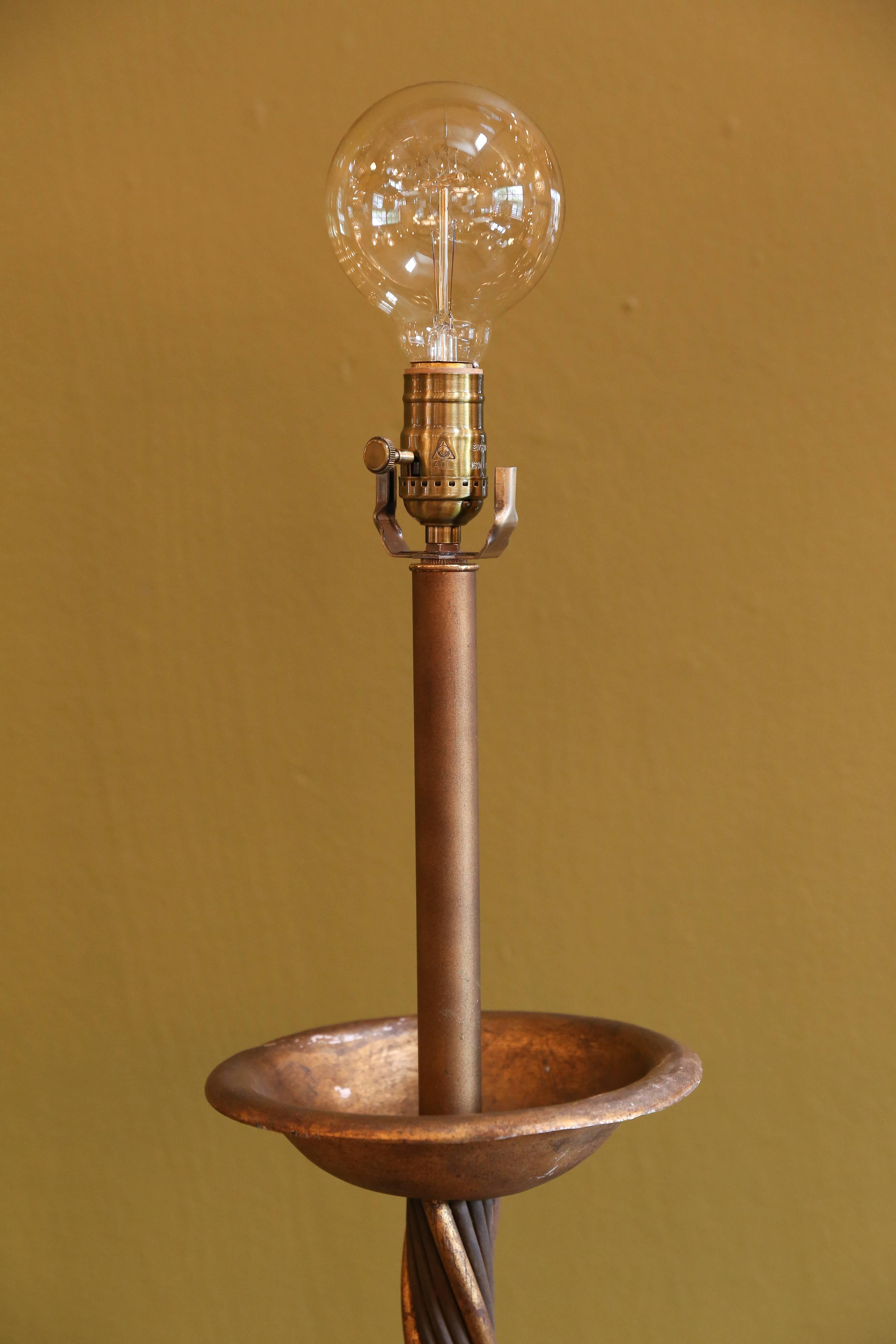 Tôle Unusual, French Black and Gold Floor Lamp, Circa 1940