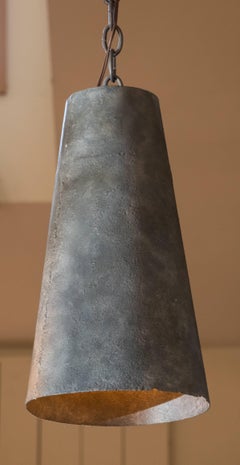 Pair of Gray Vintage European Metal Industrial Cone Pendants