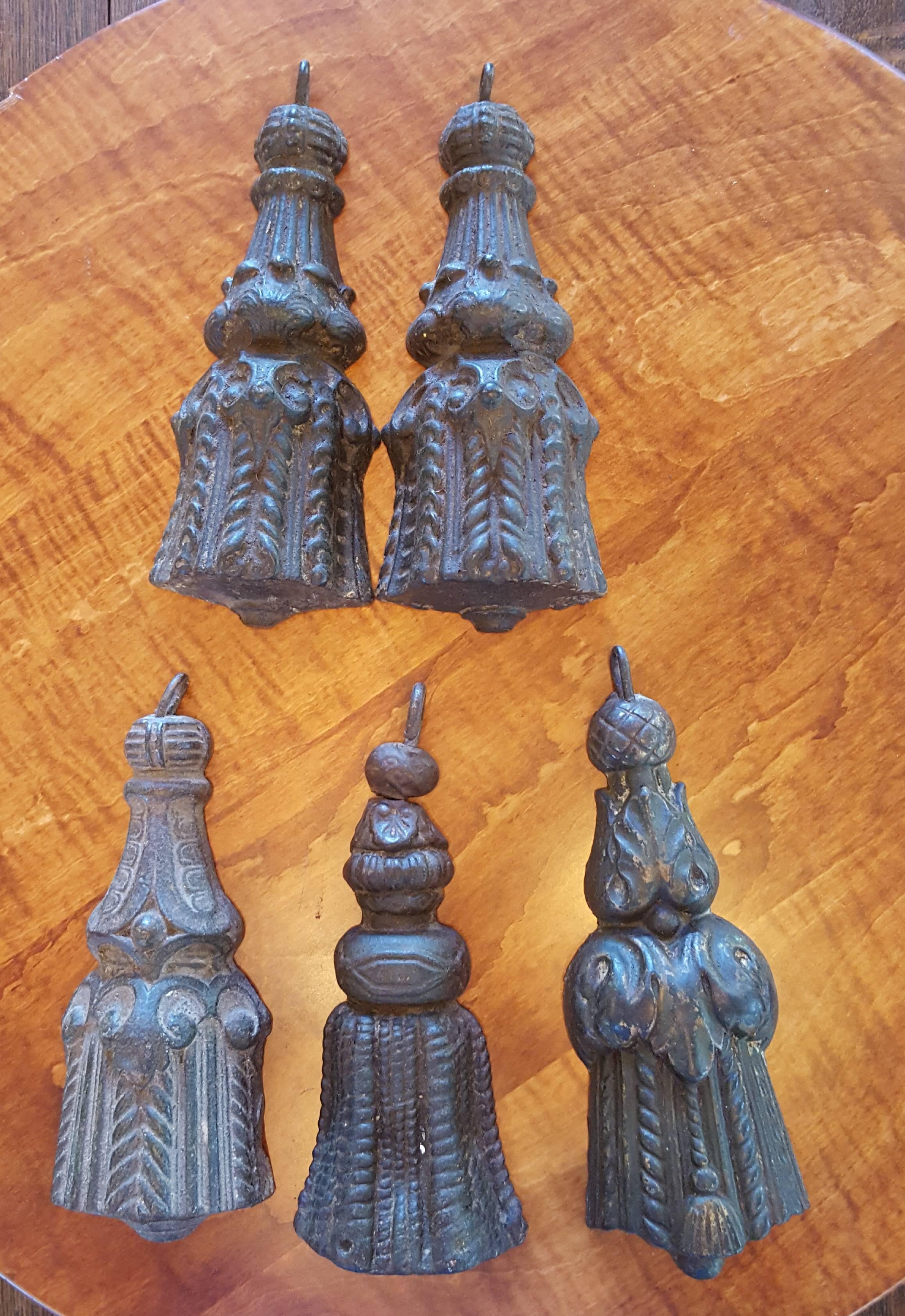 Collection of antique cast iron drapery weights. Make great paper weights and decorative objects on a desk. From France, circa 1880s. Price is for one piece of your choice. Various sizes and designs available. Measurement listed for our largest