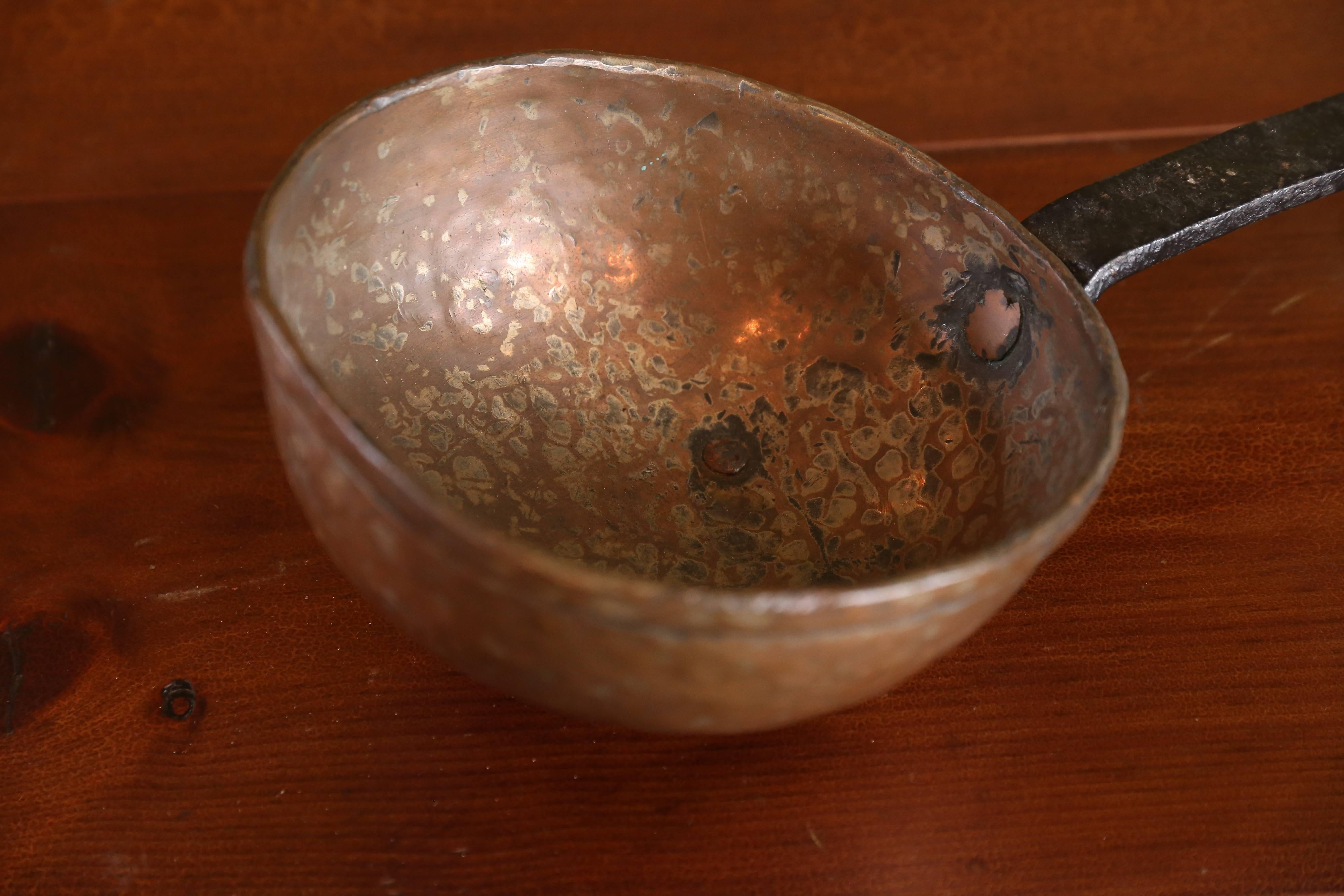 Over-Sized Antique Copper and Iron Ladle In Good Condition In Houston, TX