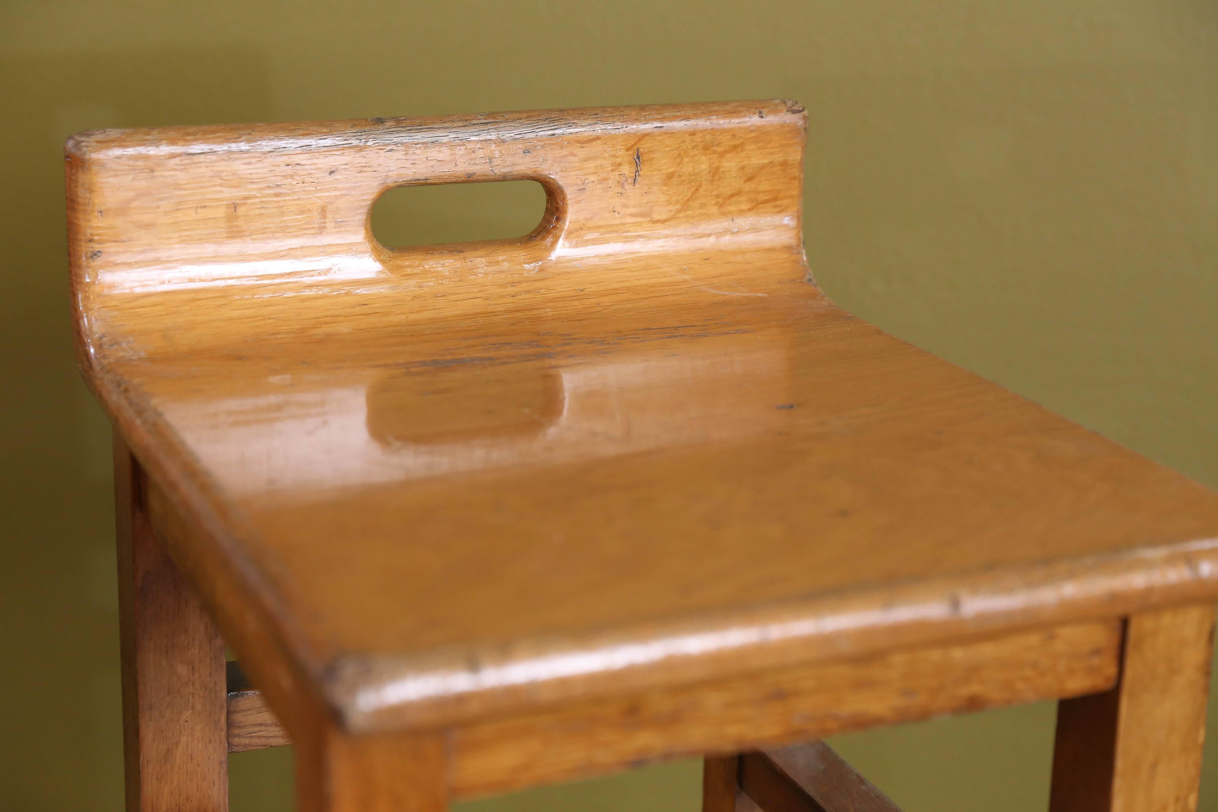 Pair of Belgian 1960s Mid-Century Modern Low Oak Chairs with Metal Feet 2