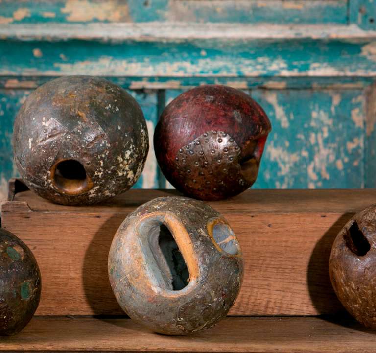 Rustic Assorted Antique European Game Balls of wood and metal. Highly decorative. 