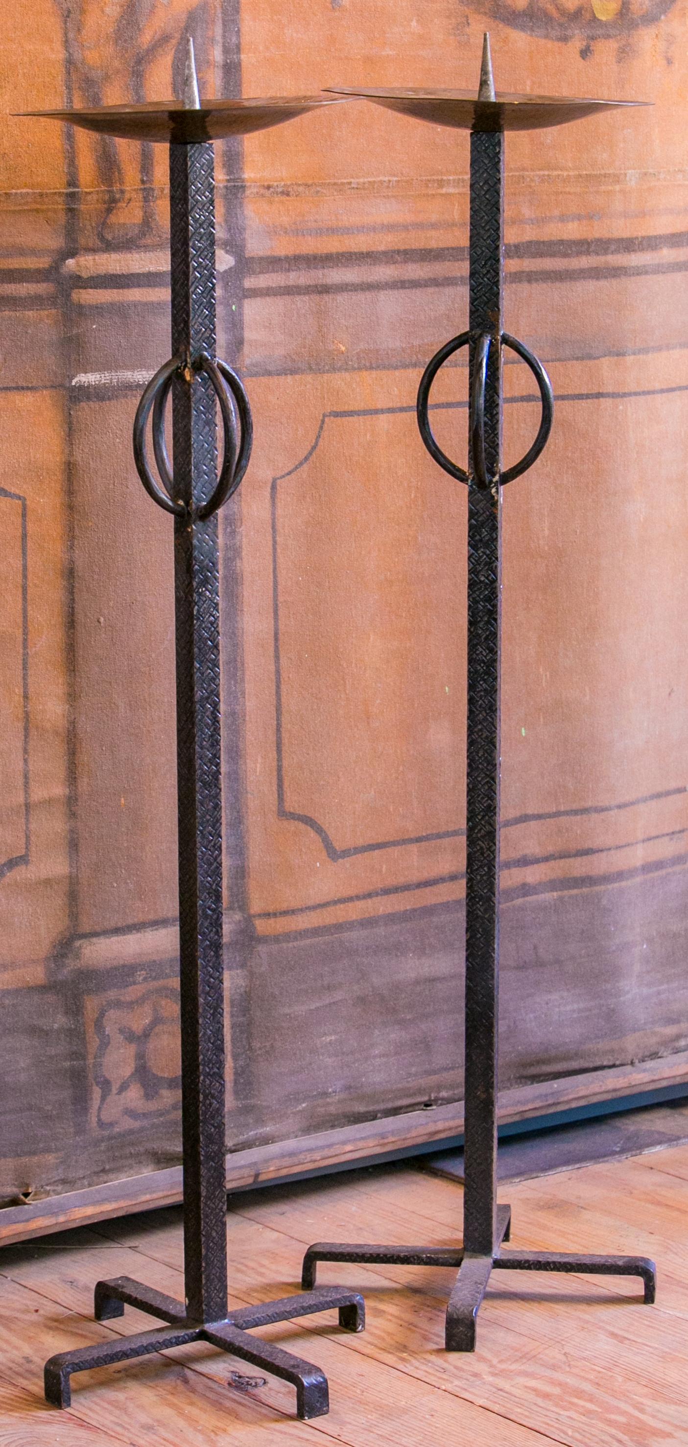 Mid-20th Century Pair of Brutalist Iron Candlesticks