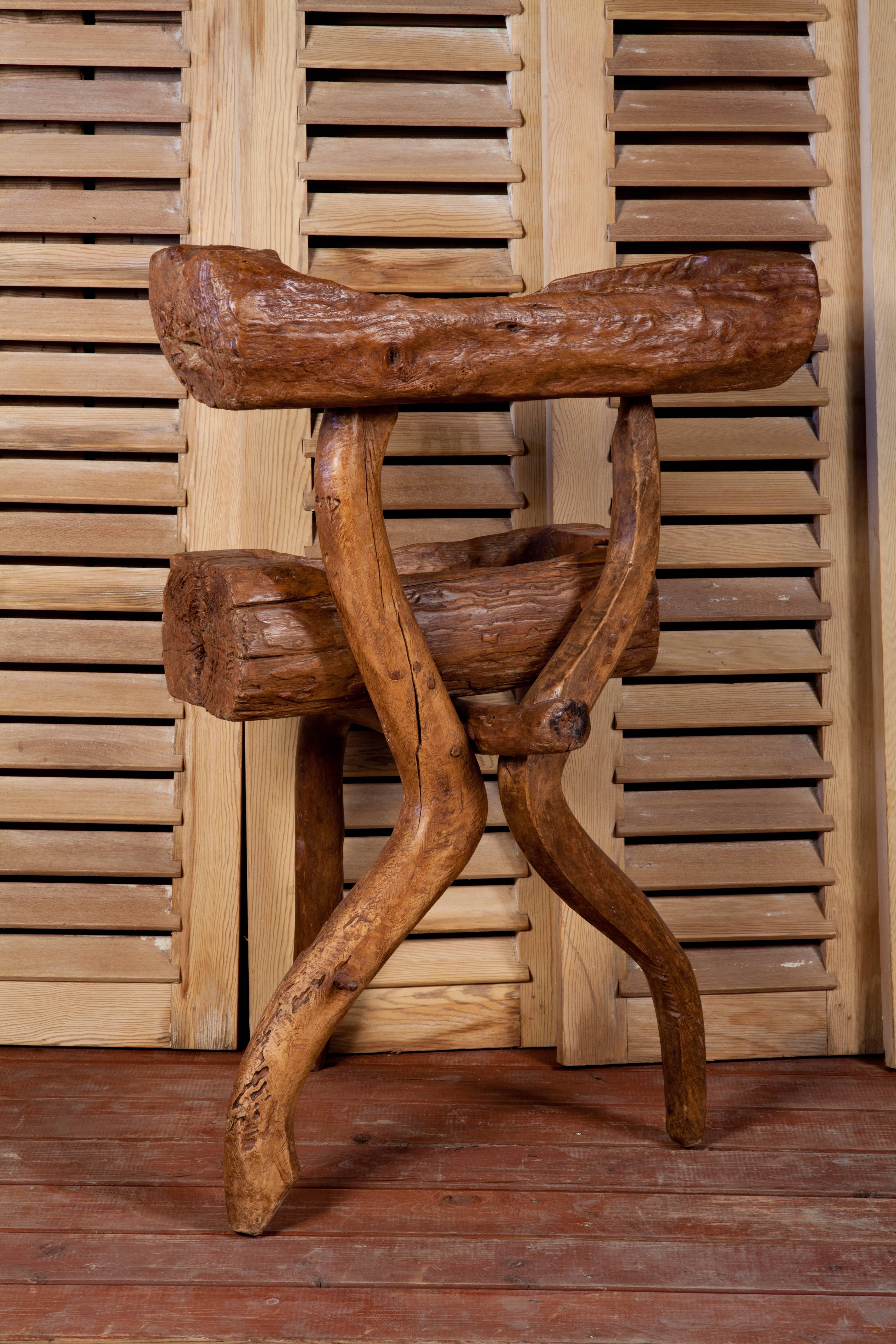 Early 20th Century One of a Kind, Hand-Crafted Two-Tier Rustic Wood Stand from France, circa 1920