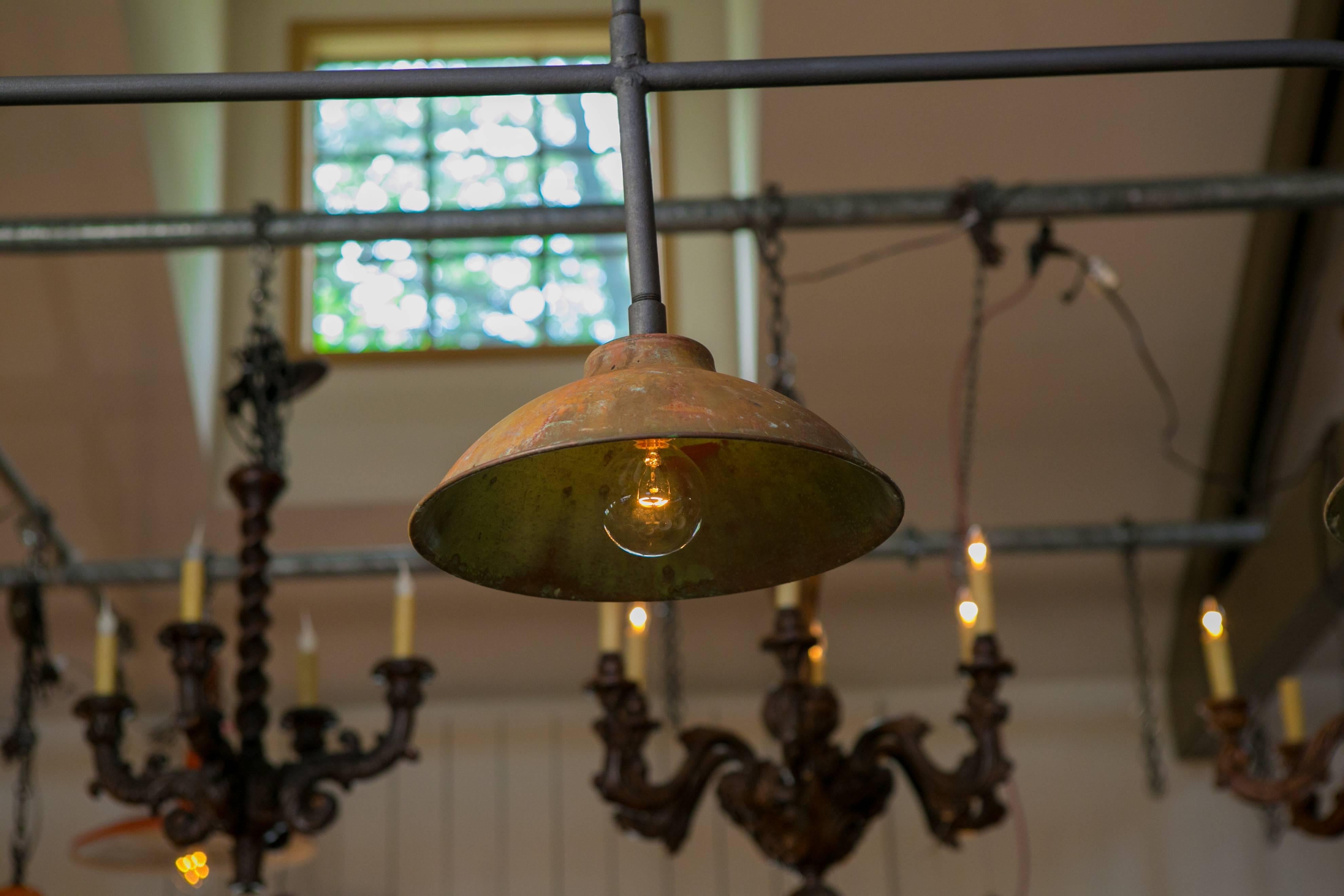 Belgian Custom Industrial Copper and Iron Kitchen Island or Billiard Light