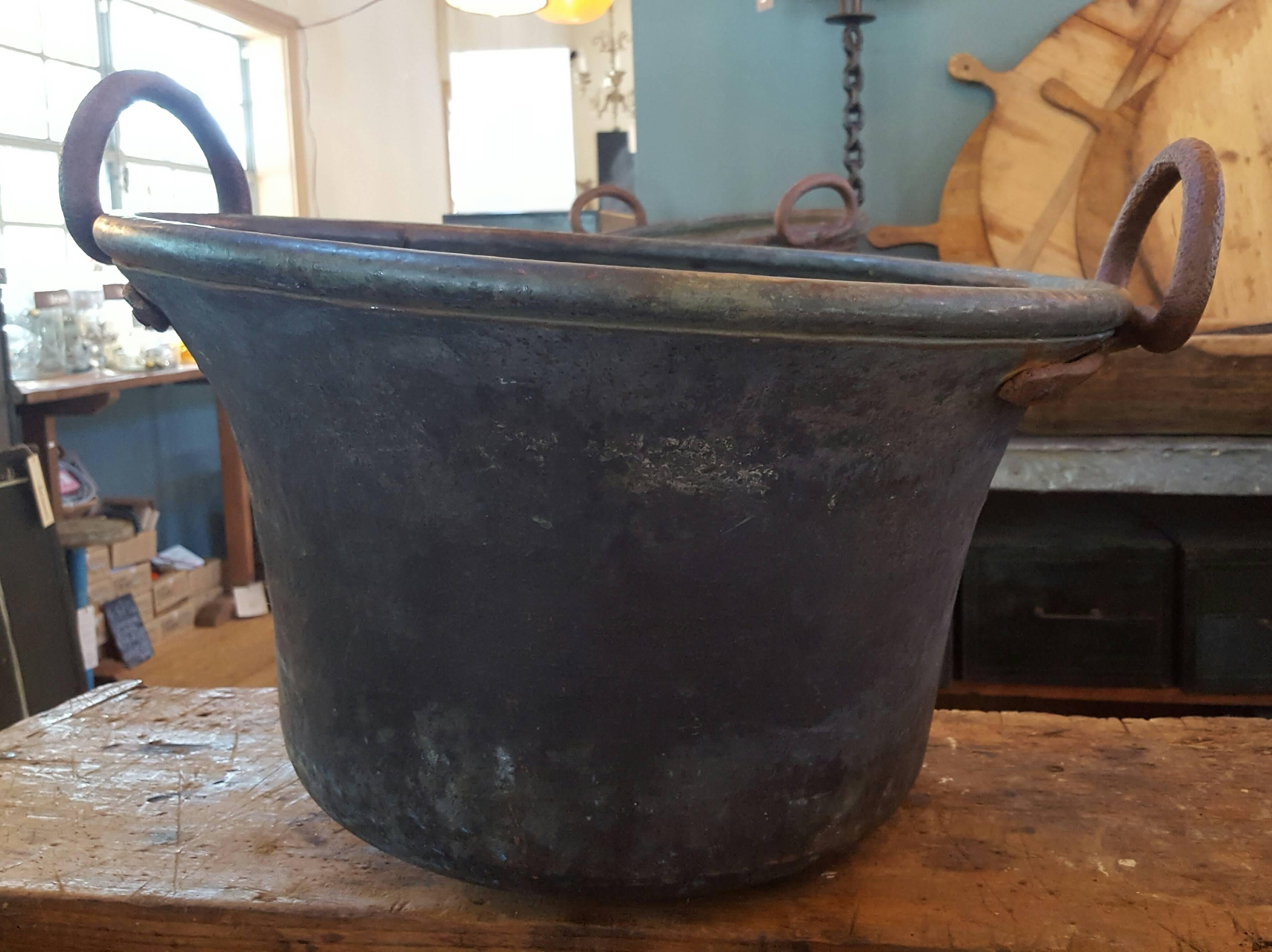 Rustic Copper Buckets with Iron Handles from France, circa 1890