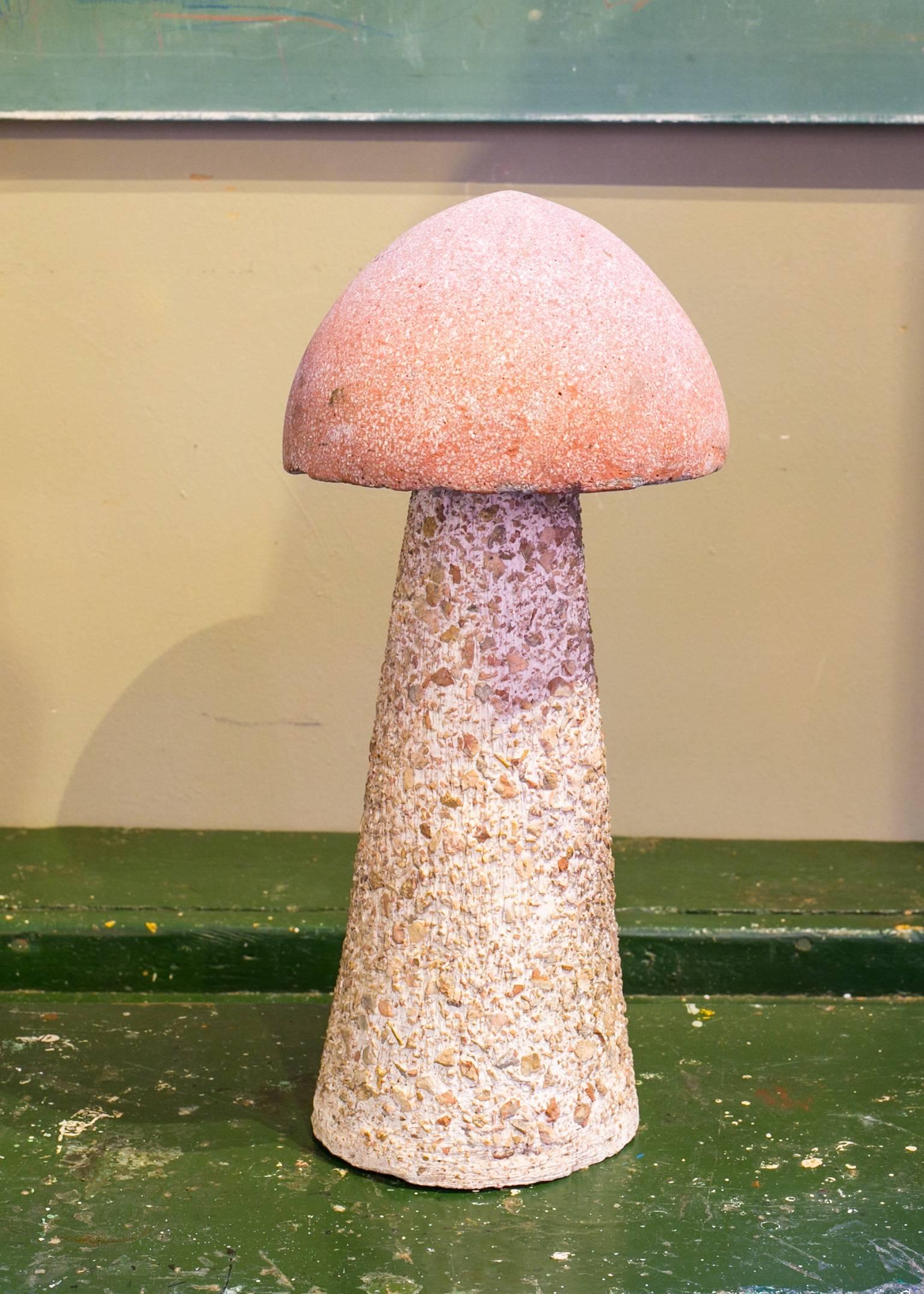 Statue of mushroom from France, circa 1950.  In two pieces; top rests on the stem.  Small stones set in the concrete.