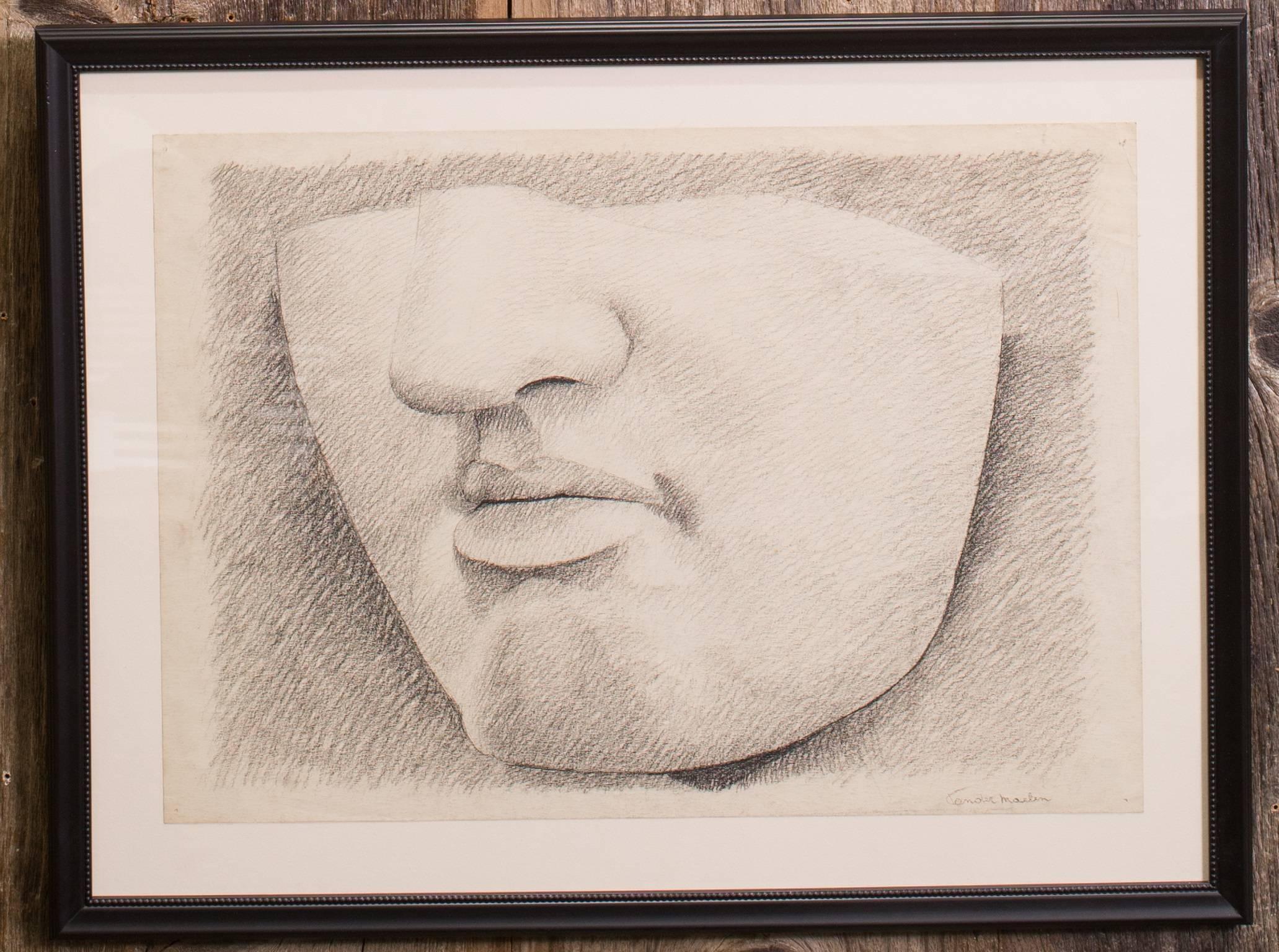 Hand-Crafted Set Three Framed Belgian Original Graphite Drawings of Classical Sculpture