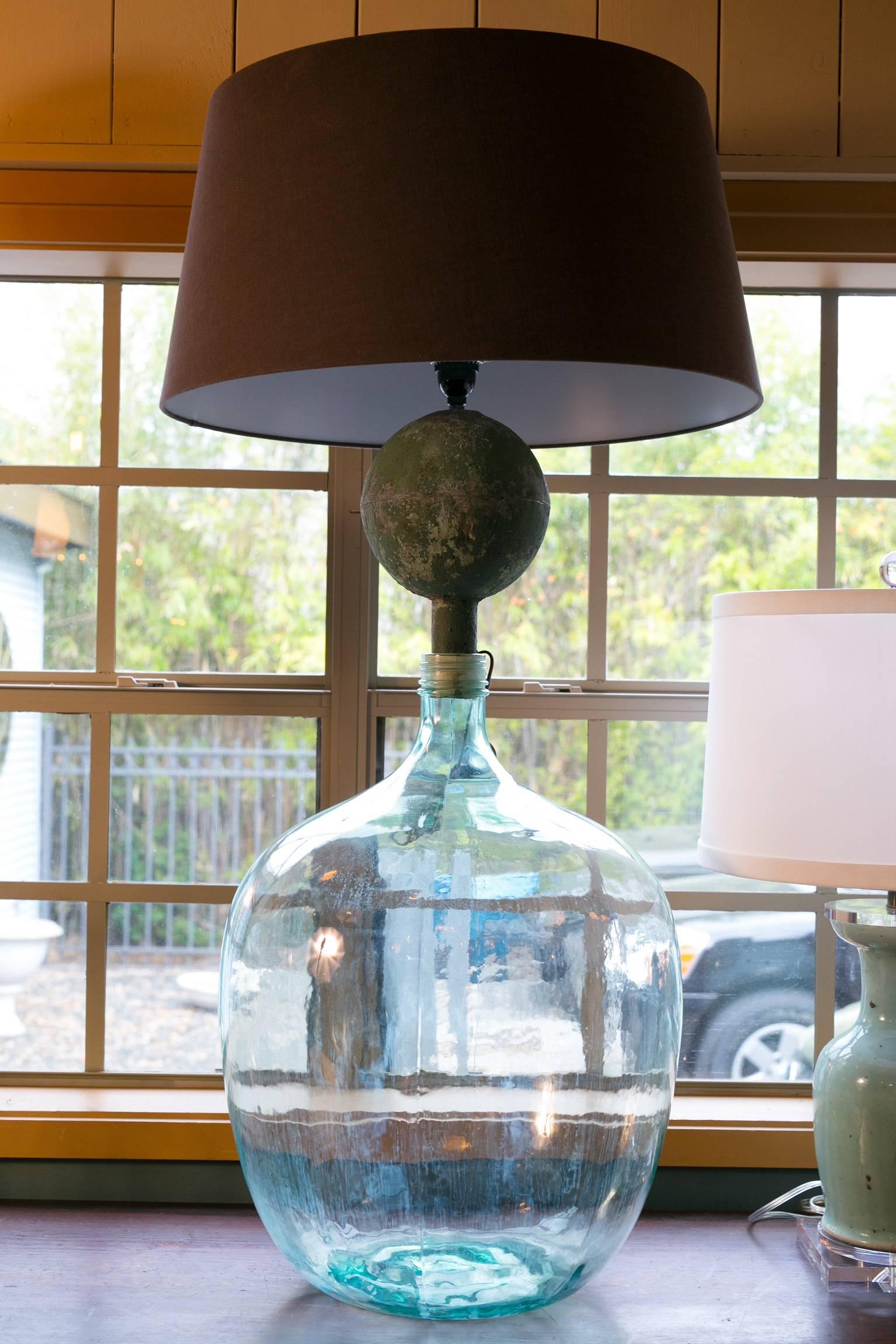 Industrial One of a Kind, Oversized Vintage Glass and Zinc Table Lamps