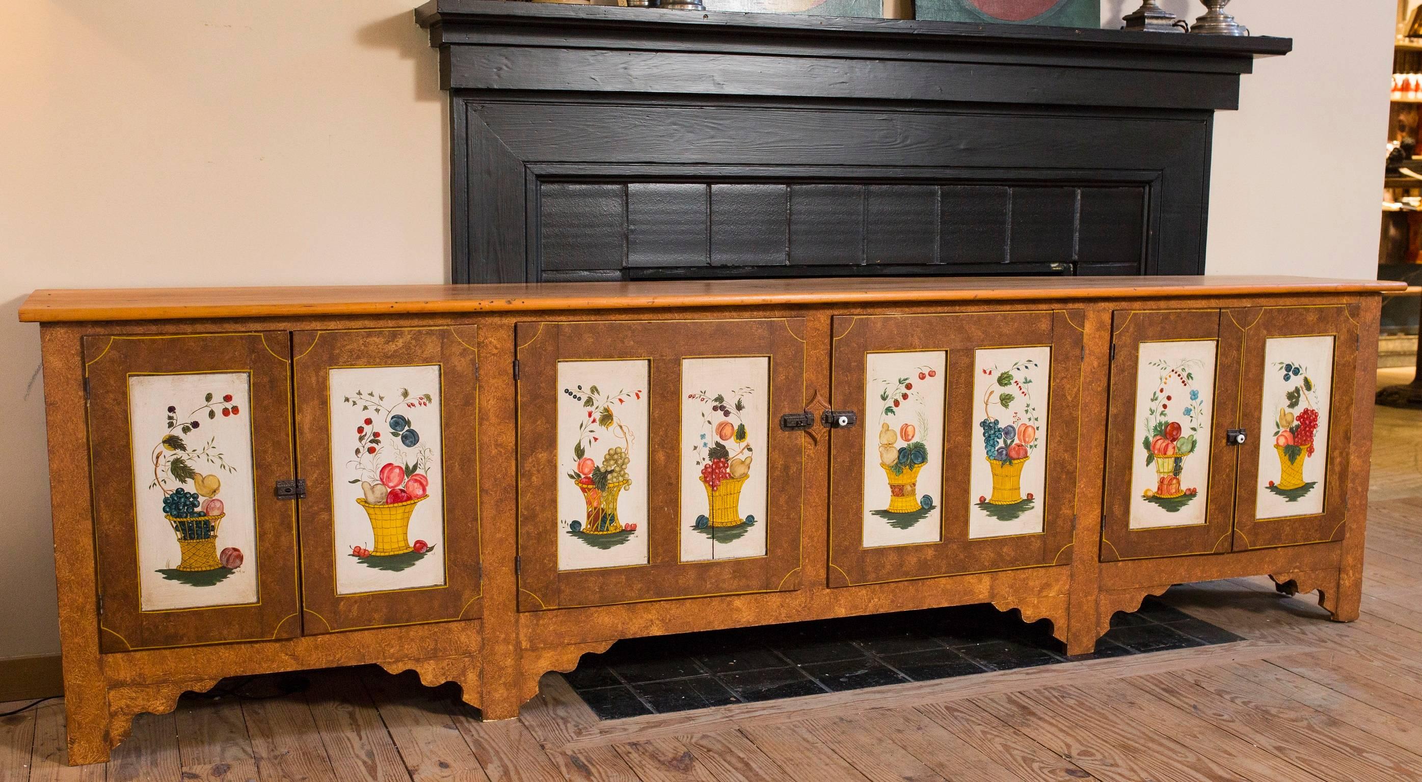 American Antique Storage Cabinet Hand-Painted by Lew Hudnall