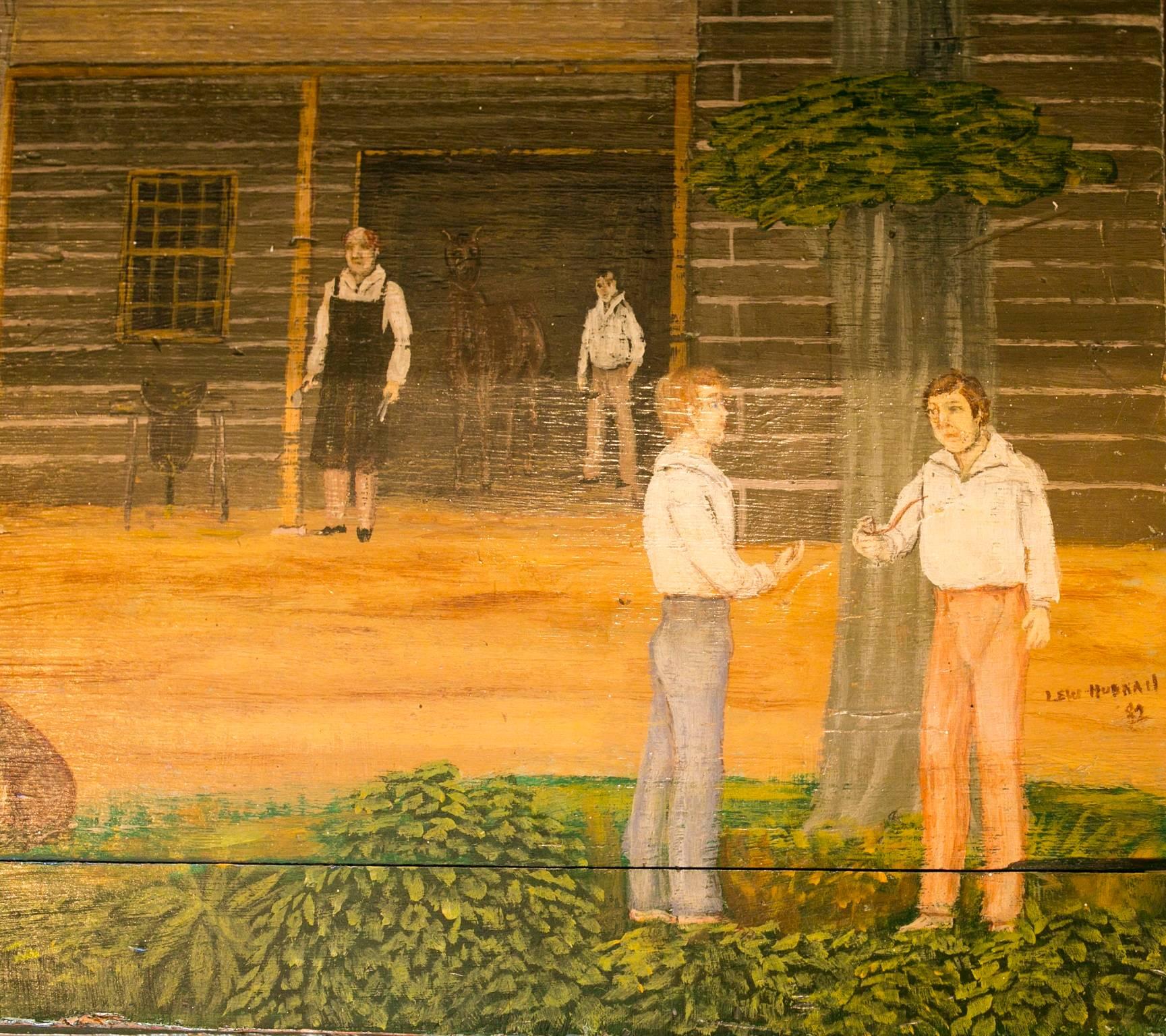 20th Century American Blanket Chest/ Bencwith Equestrian Scene Painted by Artist Lew Hudnall