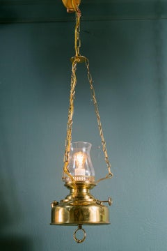 German Hasag Calorifix Brass Lantern with Blown Glass Hurricane, circa 1910