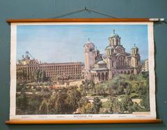 Set of Three Mid Century European Pictorial Charts of Warsaw, Belgrade & Vaduz