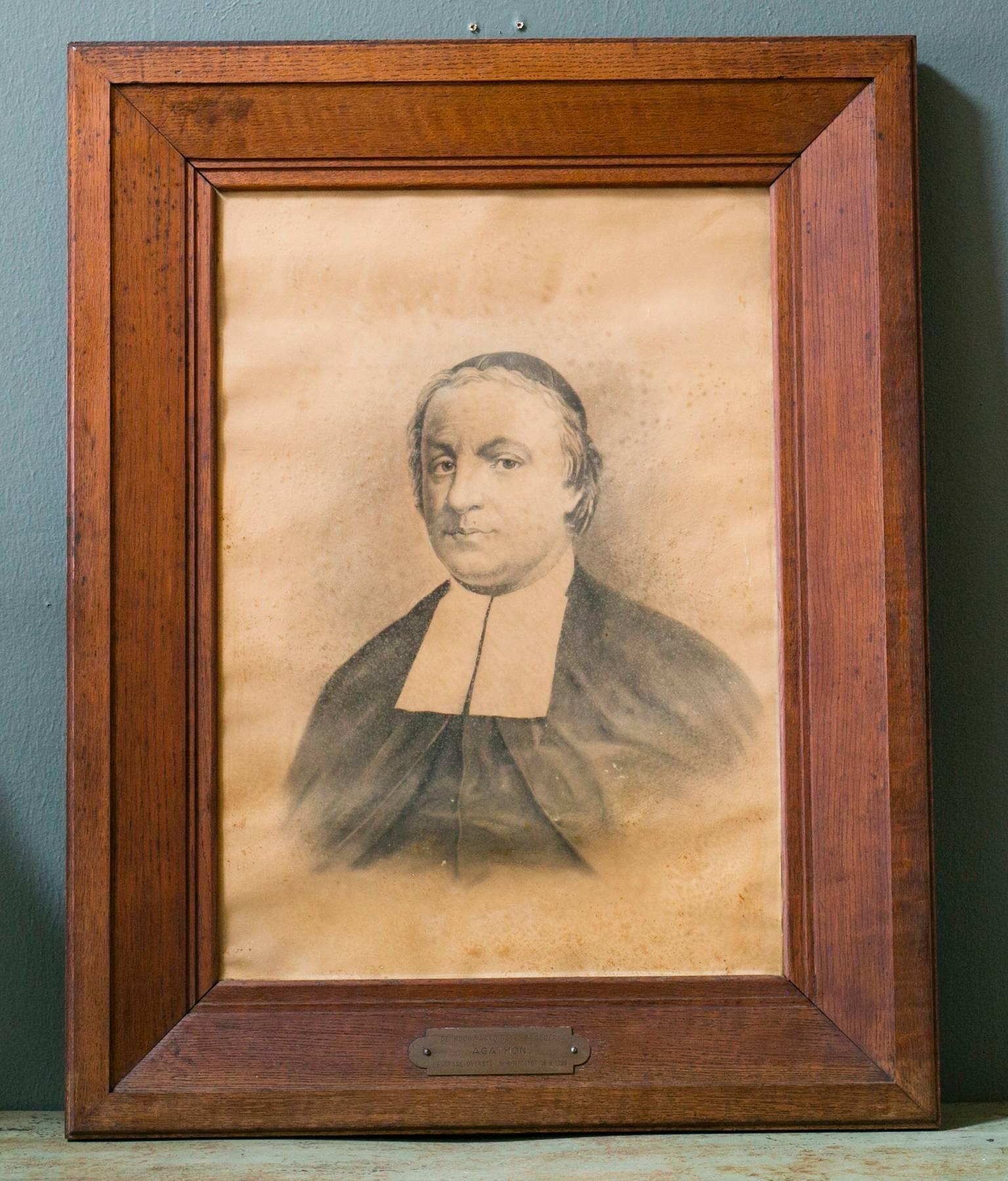 Belgian Collection Five Large Clergy Portraits in Oak Frames, circa 1838