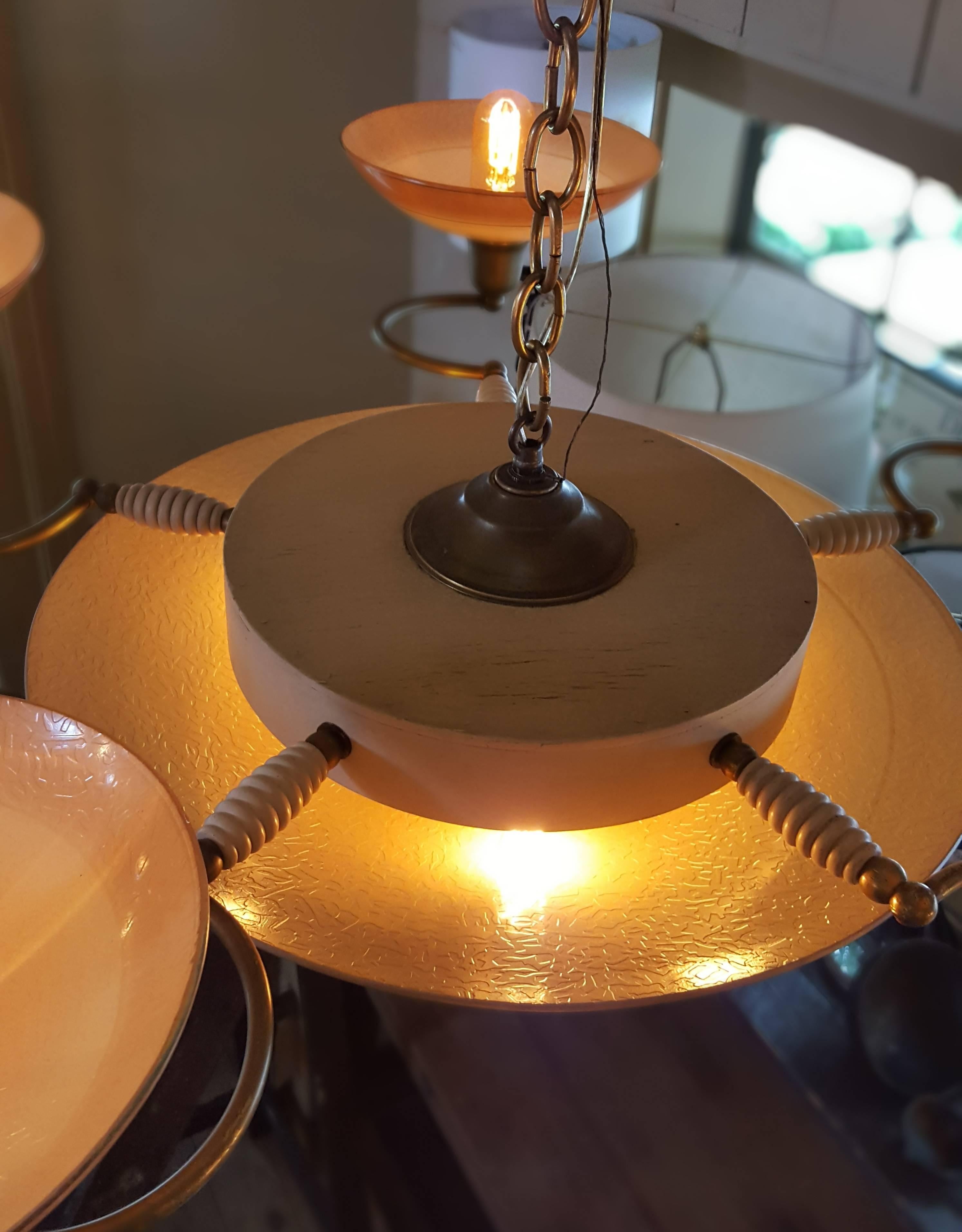 Art Deco Salmon Colored Glass Chandelier from France, circa 1940 In Excellent Condition In Houston, TX