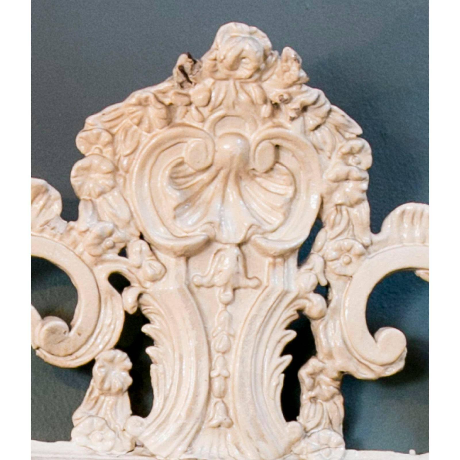 French Glamorous Creamy-White Over-Painted Rococo Hand-Carved Wood Mirror, circa 1900