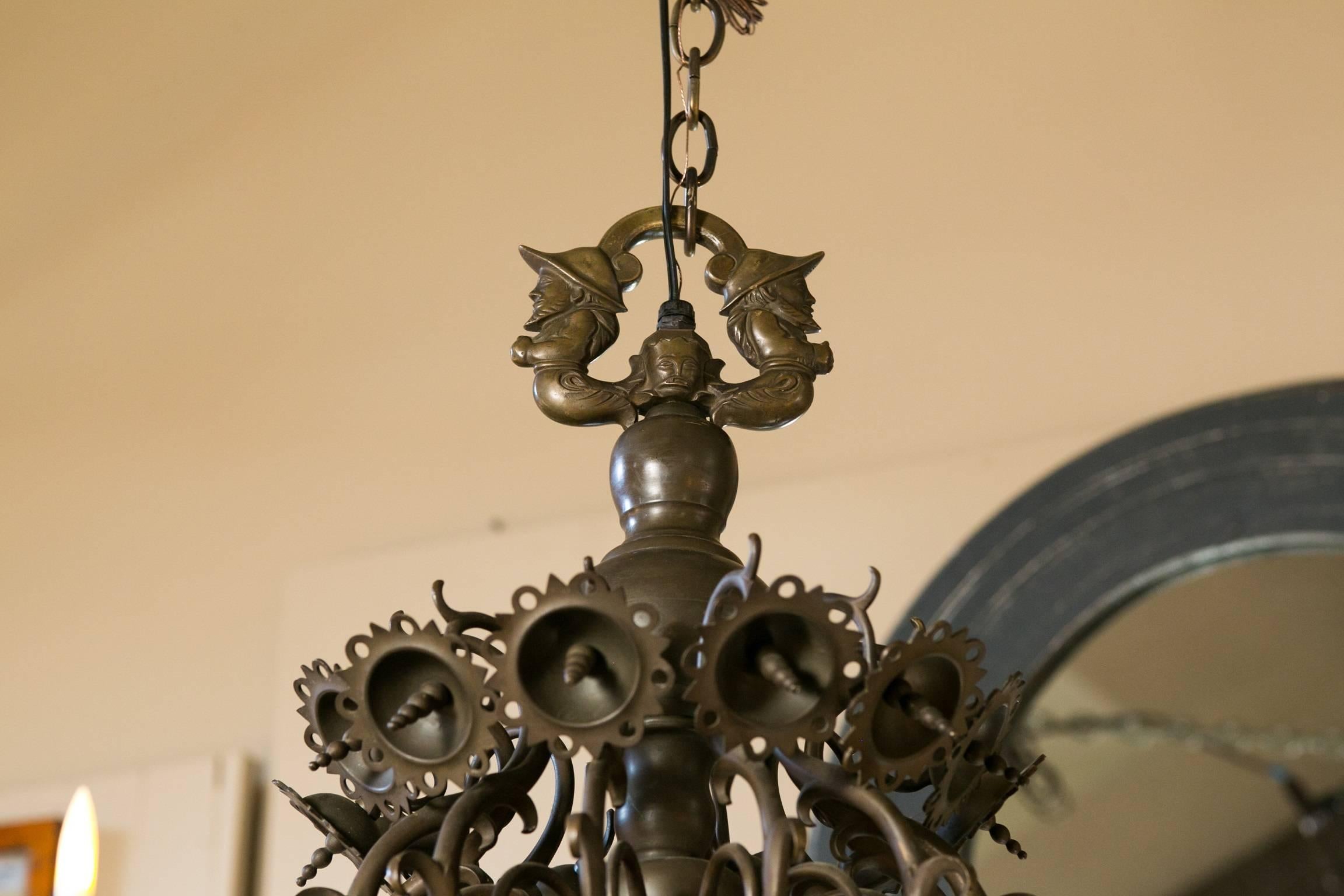 Cast Magnificent Belgian Bronze Dutch Baroque-Style Chandelier, circa 1880