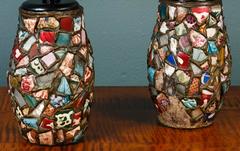 Pair of Vintage, Charming Porcelain Mosaic Table Lamps