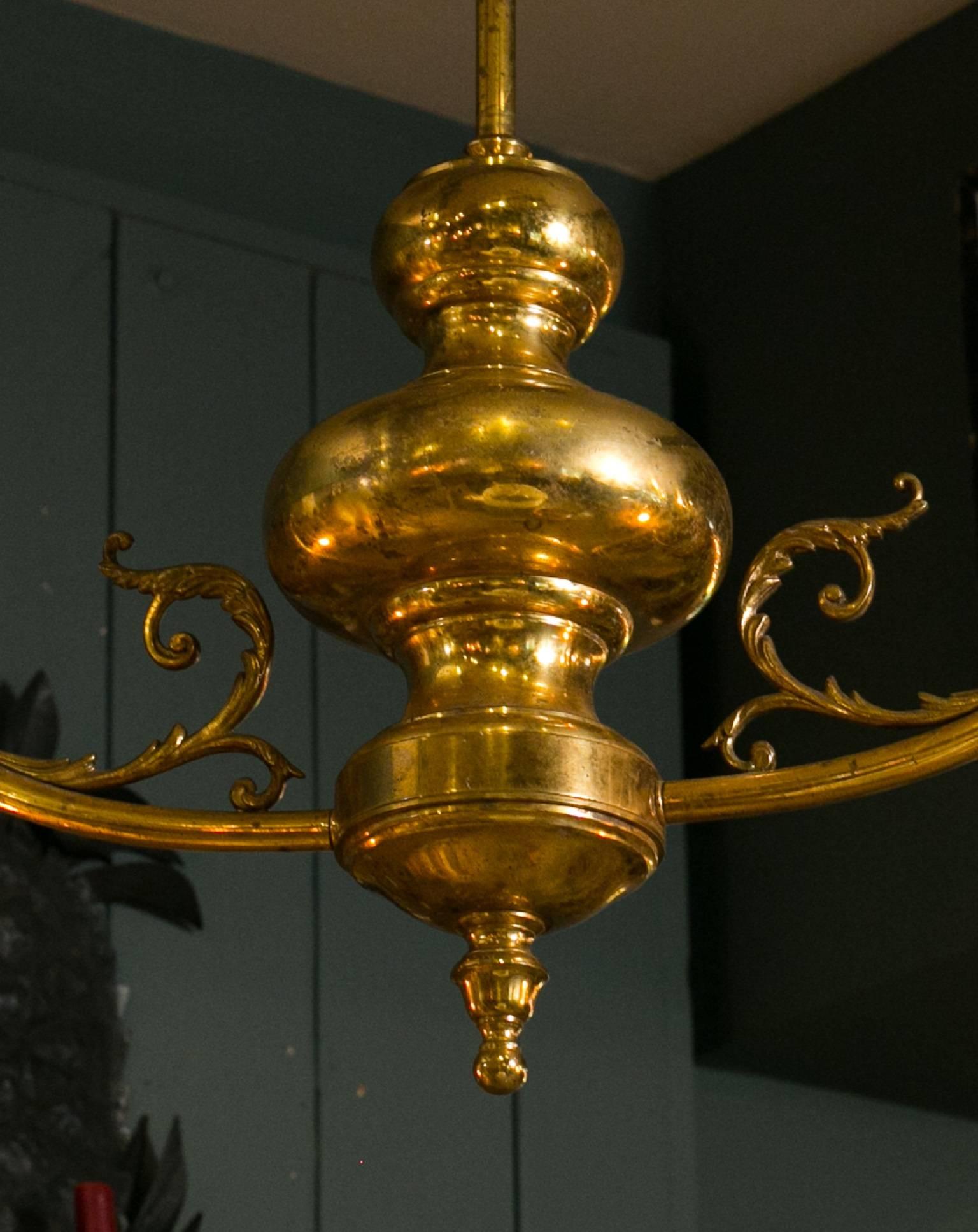 Art Nouveau-Style Belgian Brass Light with Blown Glass Shades, circa 1930 In Good Condition In Houston, TX