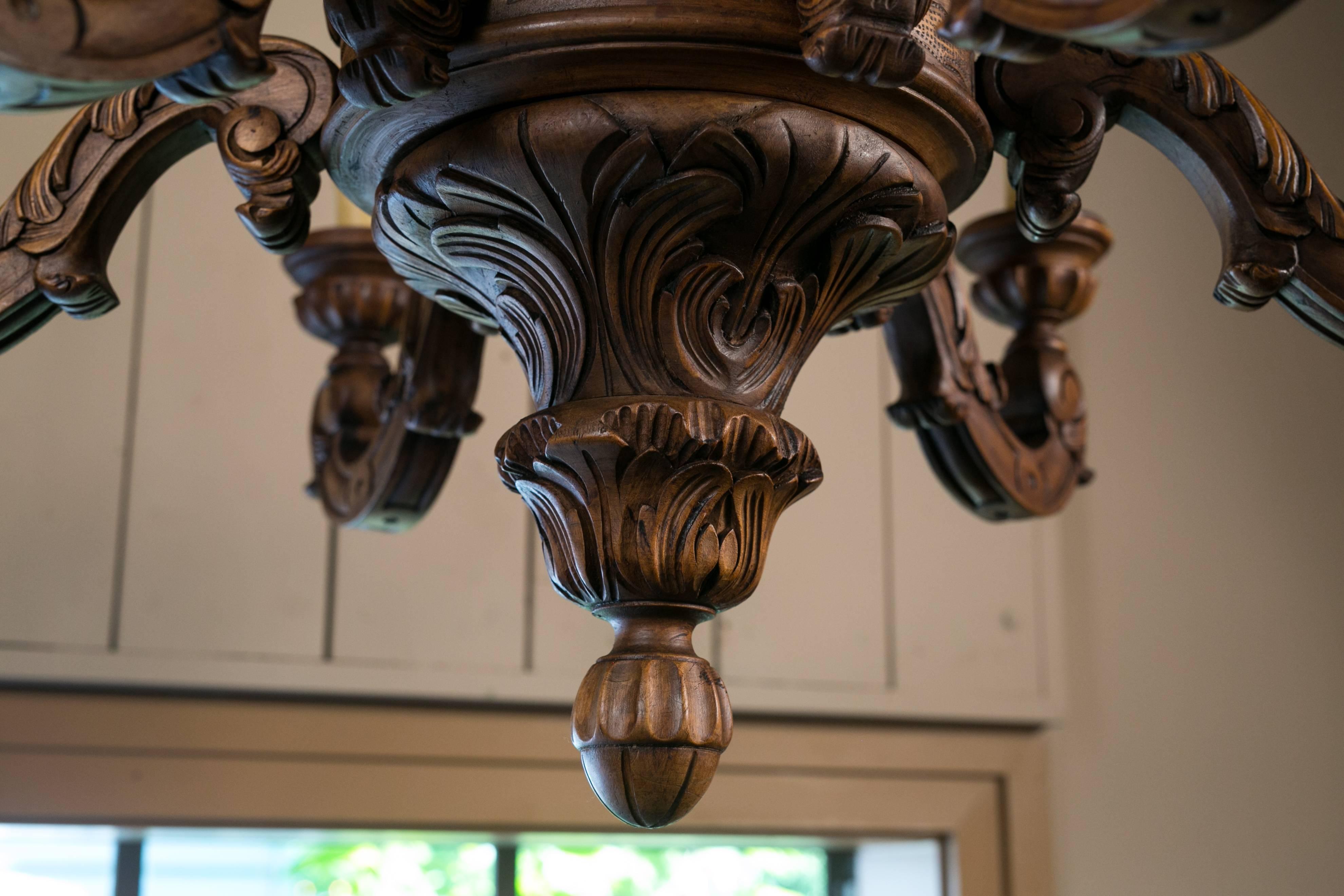 Hand-Carved French Louis XV Style Wood Chandelier with Dolphin Motif 2