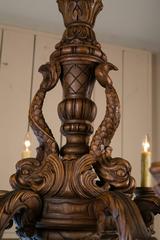 Hand-Carved French Louis XV Style Wood Chandelier with Dolphin Motif