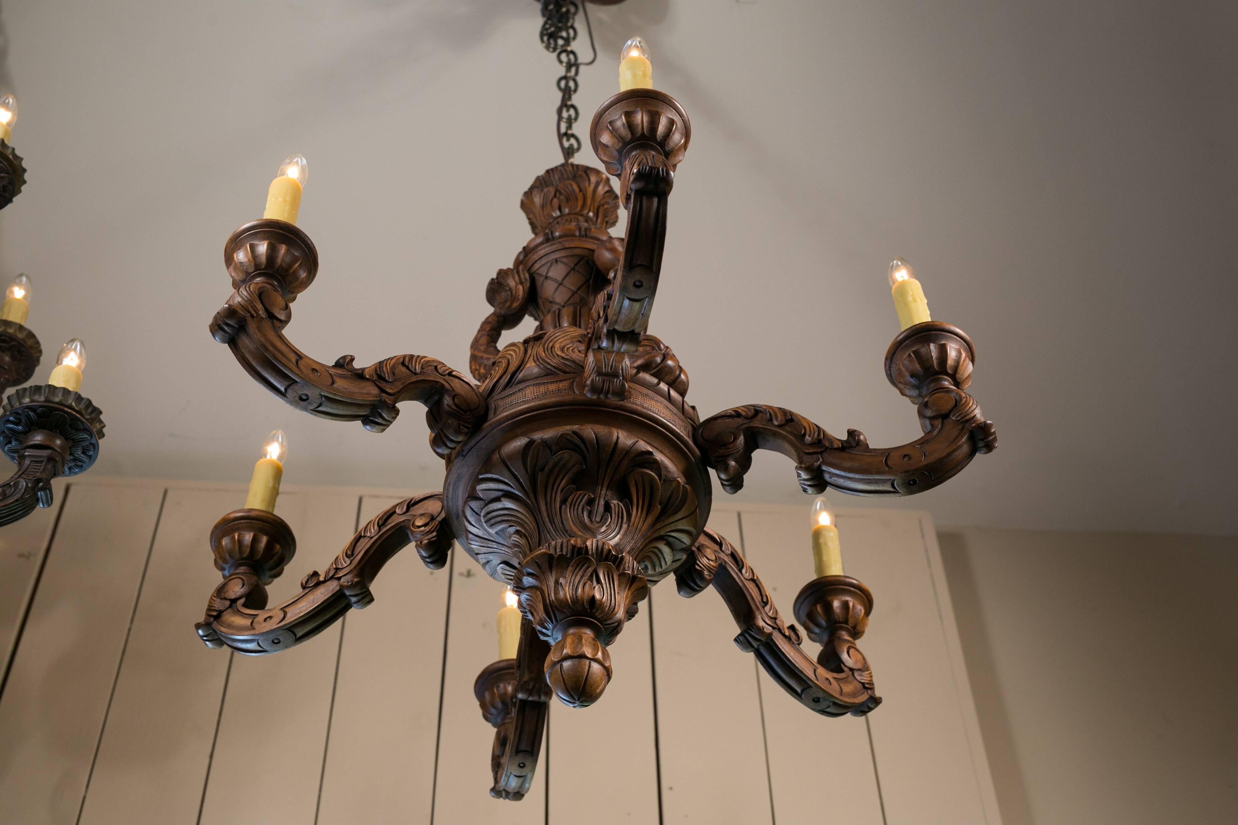 Hand-Carved French Louis XV Style Wood Chandelier with Dolphin Motif 1