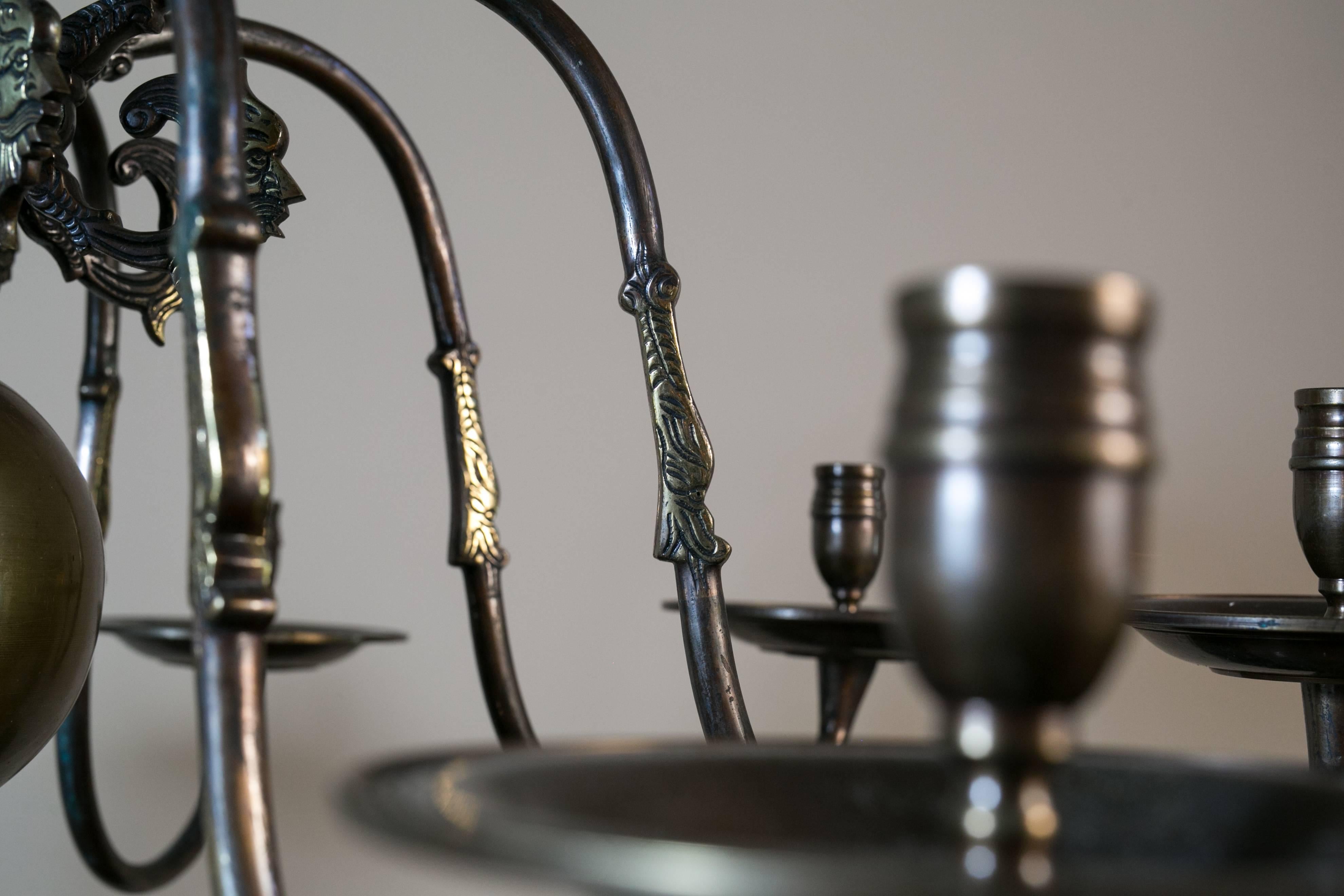 Other Bronze Flemish Style Chandelier for Candles with Double Headed Eagle, circa 1940