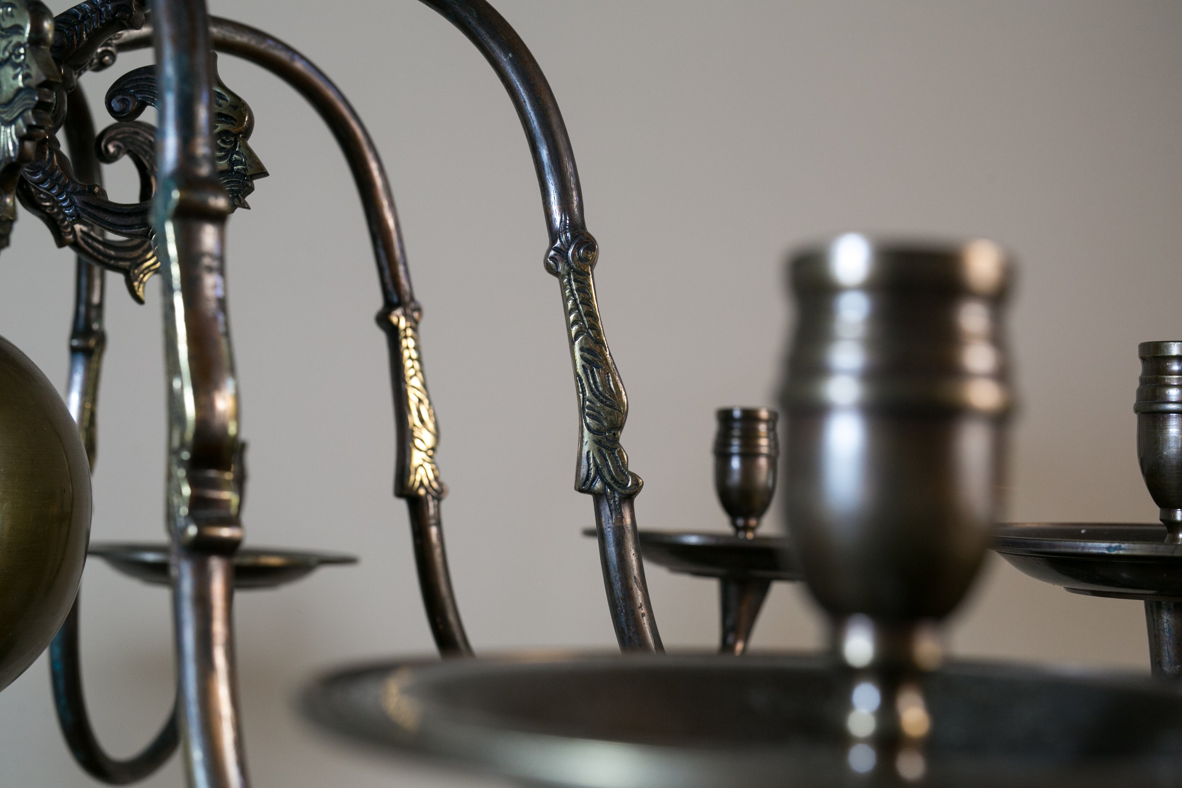 Bronze Flemish Style Chandelier For Candles With Double Headed Eagle, Bronze Flemish Style Chandelier For Candles With Double Headed Eagle,