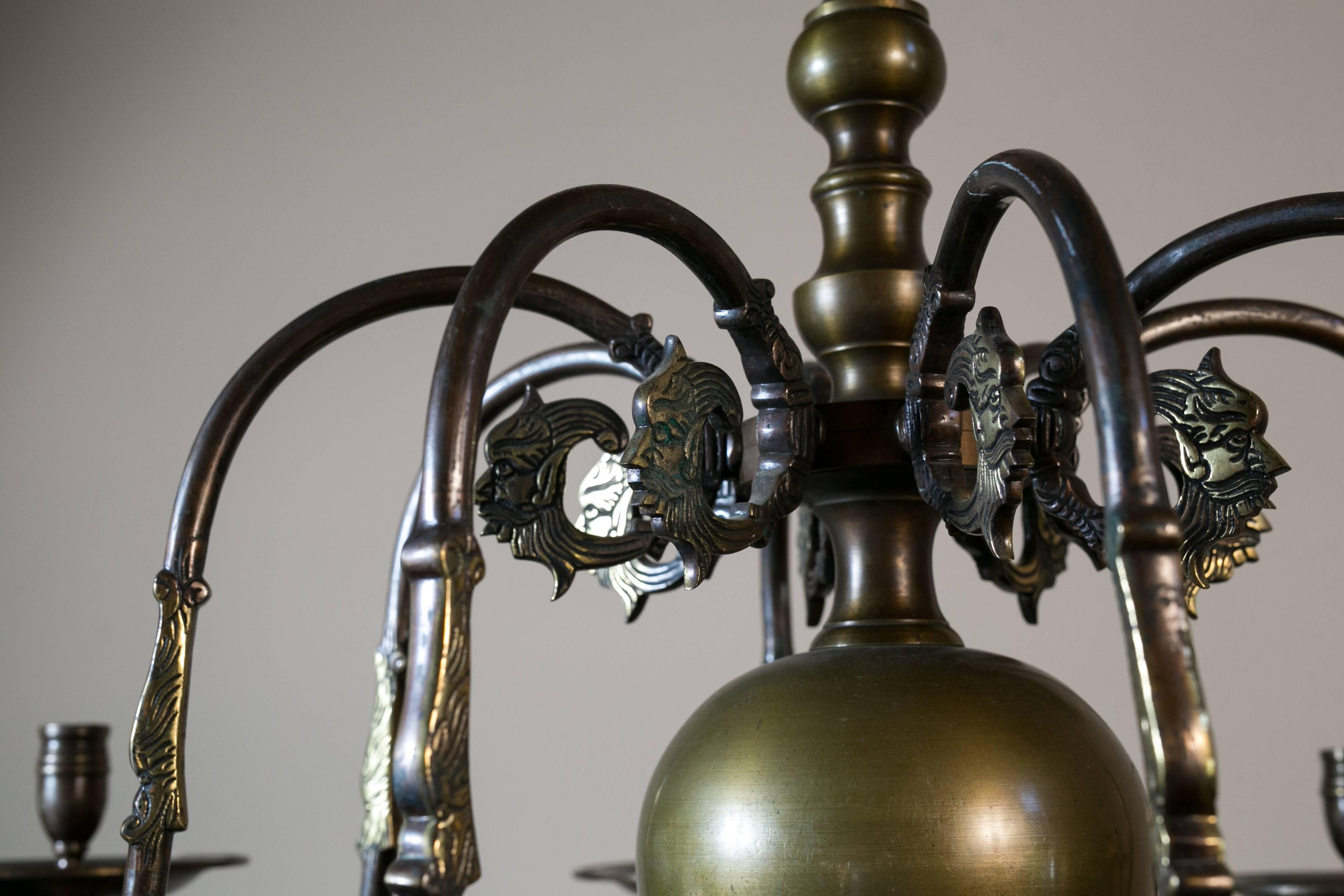 Cast Bronze Flemish Style Chandelier for Candles with Double Headed Eagle, circa 1940