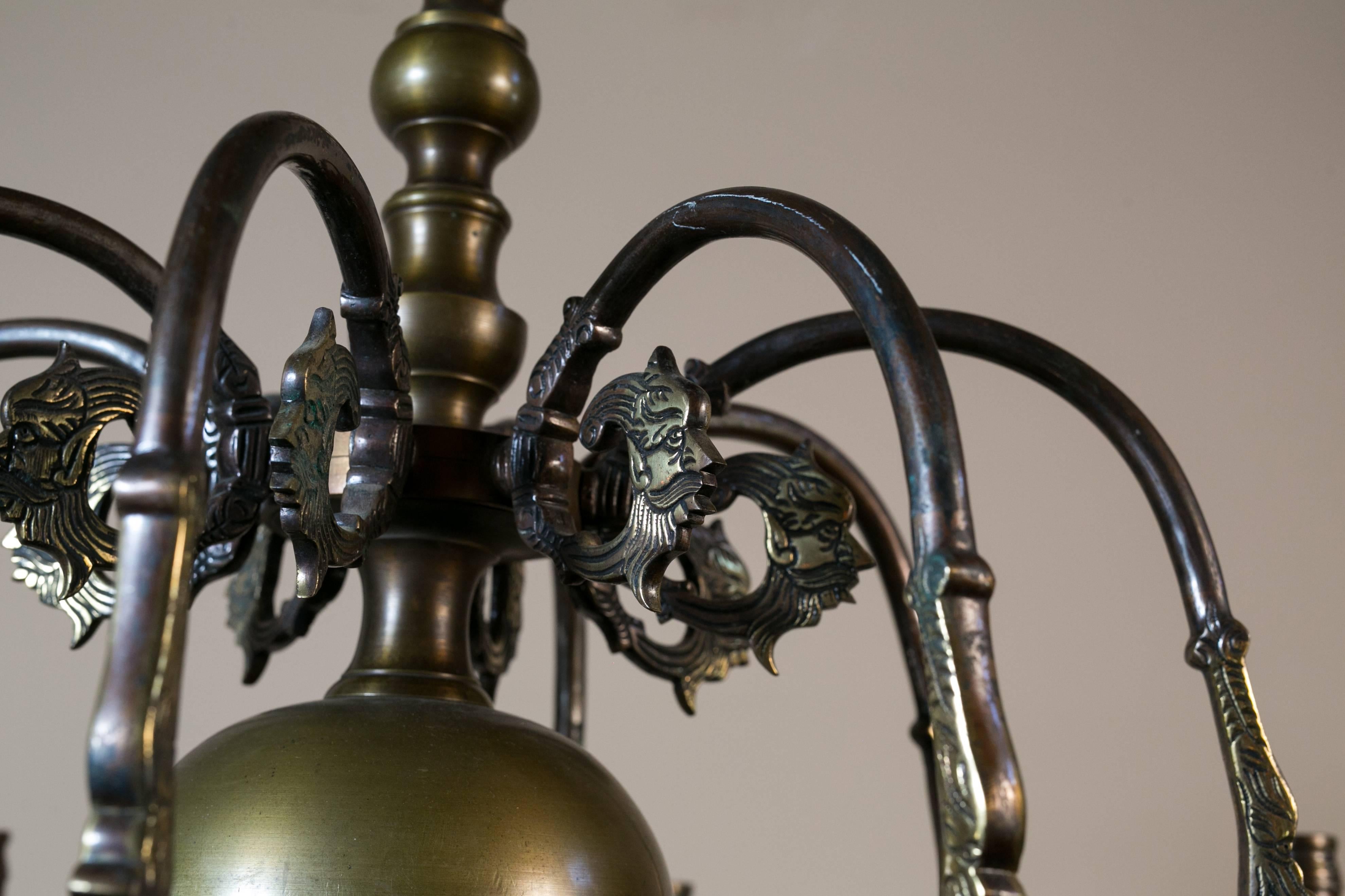 Belgian Bronze Flemish Style Chandelier for Candles with Double Headed Eagle, circa 1940