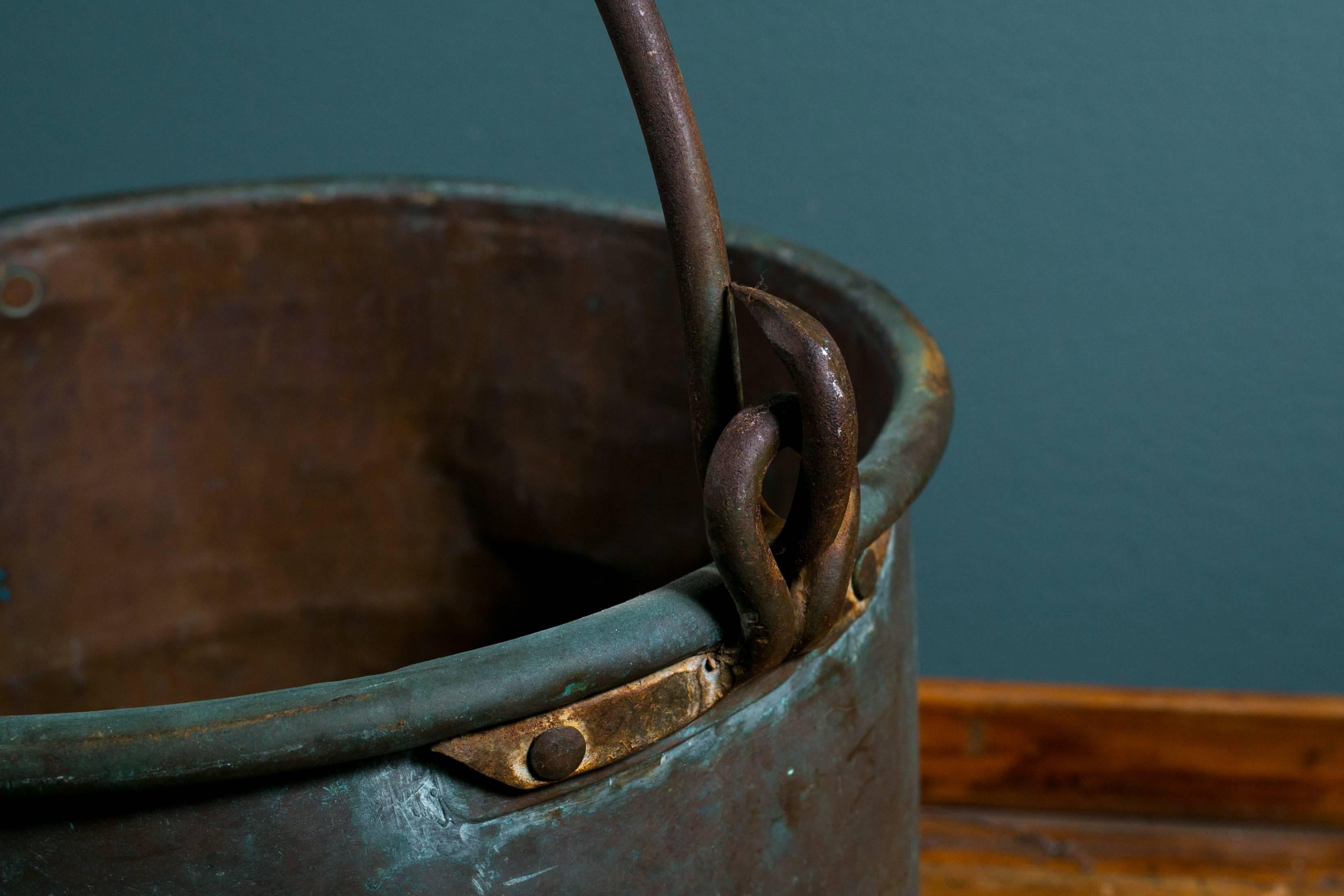 Hand-Crafted Large Hand-Forged French Copper Pot with Iron Handle, circa 1890