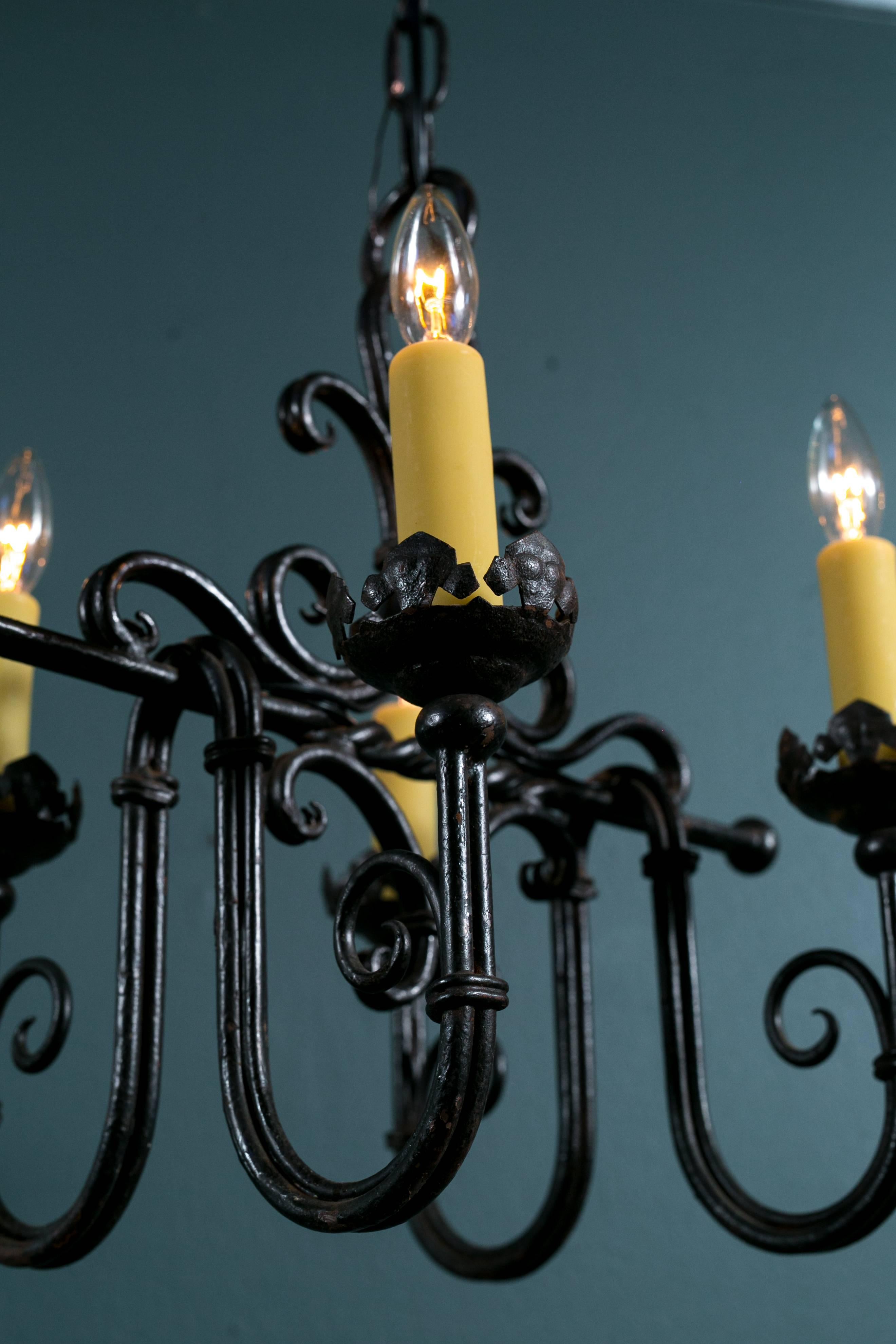 French Vintage Iron Chandelier with Four Lights